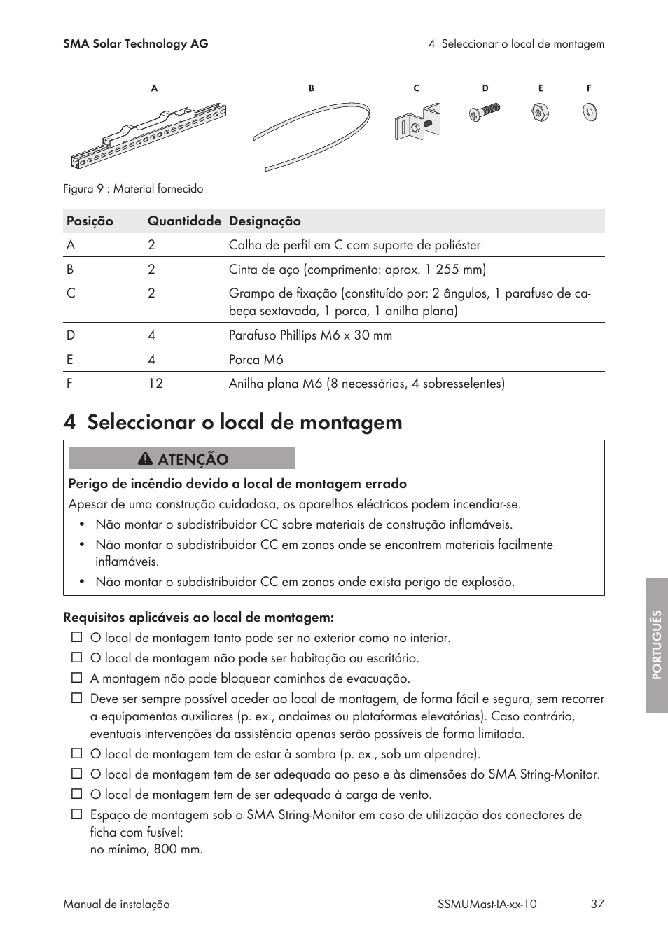 4 seleccionar o local de montagem, Seleccionar o local de montagem | SMA String-Monitors Pole Mounting Set User Manual | Page 37 / 74