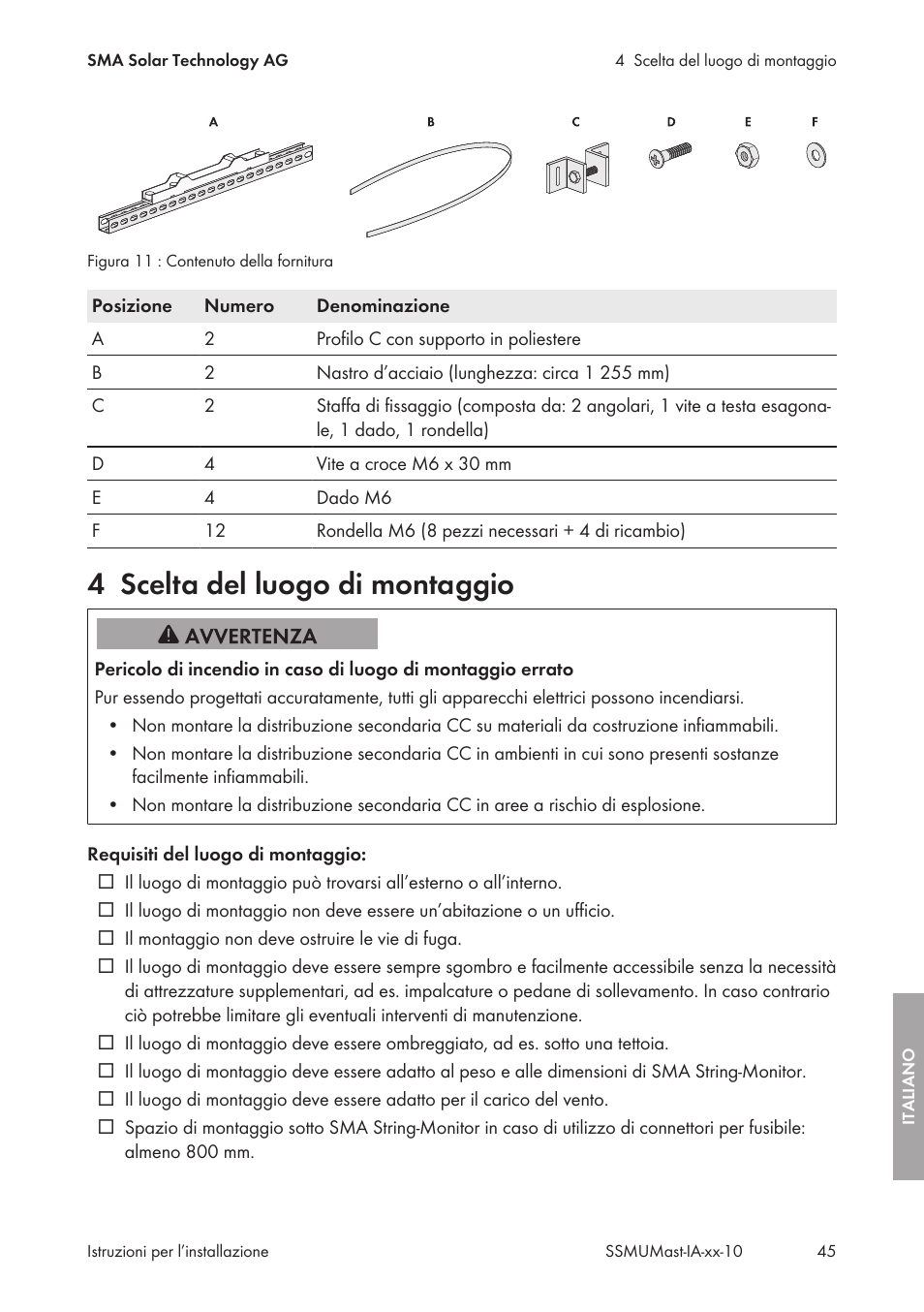4 scelta del luogo di montaggio, Scelta del luogo di montaggio | SMA String-Monitors Pole Mounting Set User Manual | Page 45 / 74