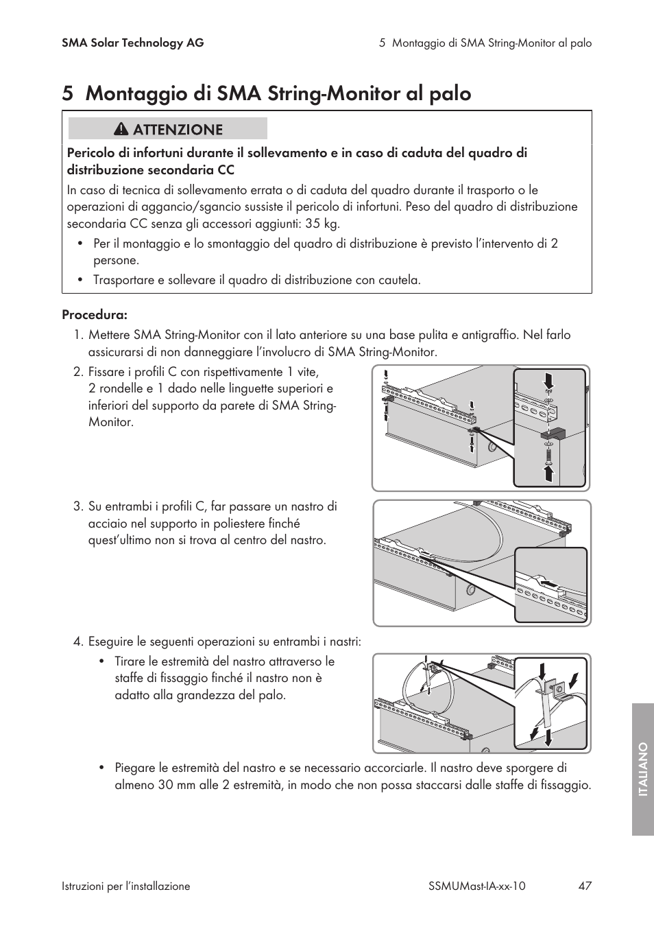 5 montaggio di sma string-monitor al palo, Montaggio di sma string-monitor al palo | SMA String-Monitors Pole Mounting Set User Manual | Page 47 / 74