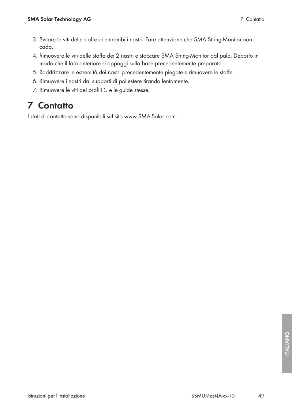 7 contatto, Contatto | SMA String-Monitors Pole Mounting Set User Manual | Page 49 / 74