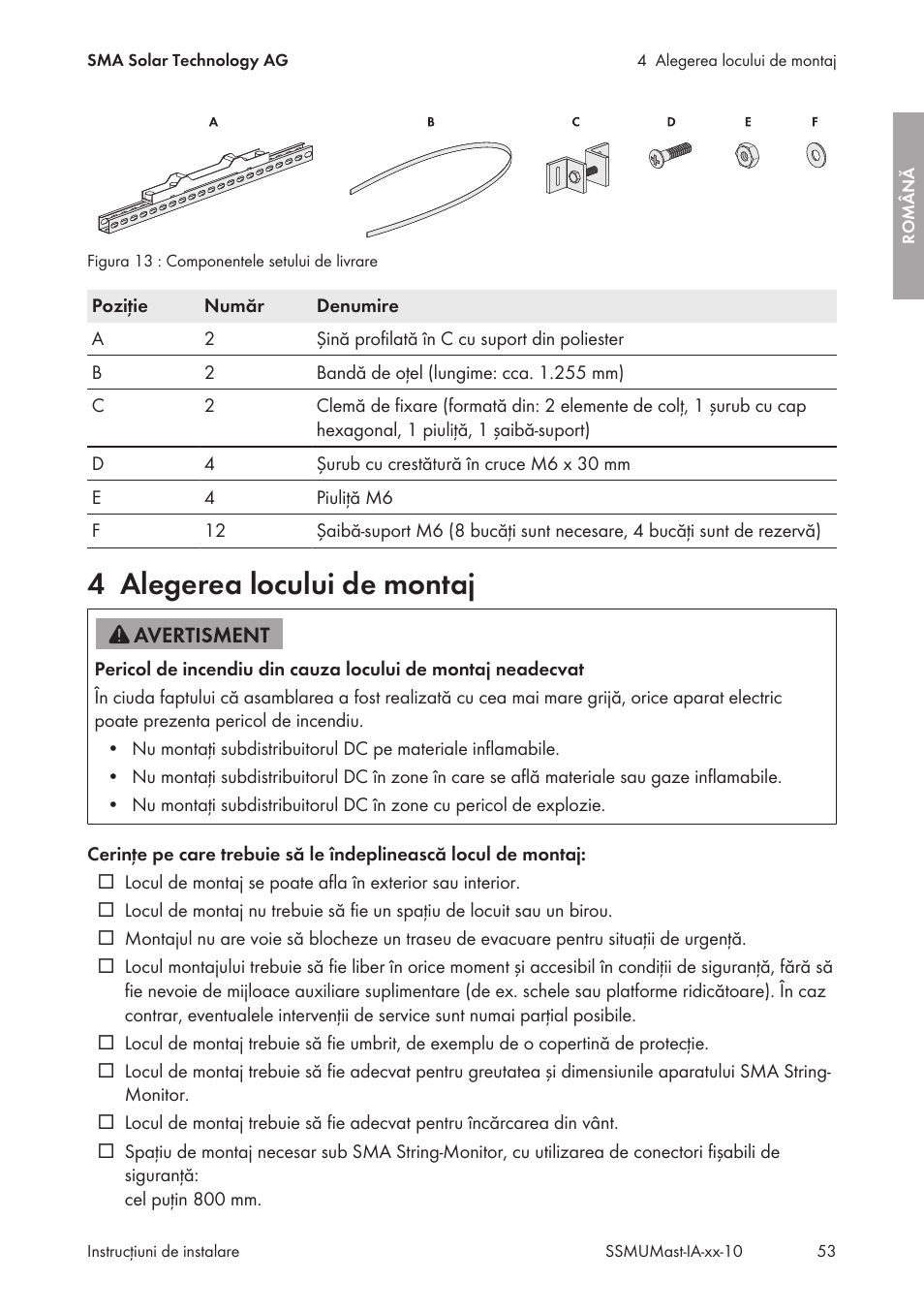 4 alegerea locului de montaj, Alegerea locului de montaj | SMA String-Monitors Pole Mounting Set User Manual | Page 53 / 74