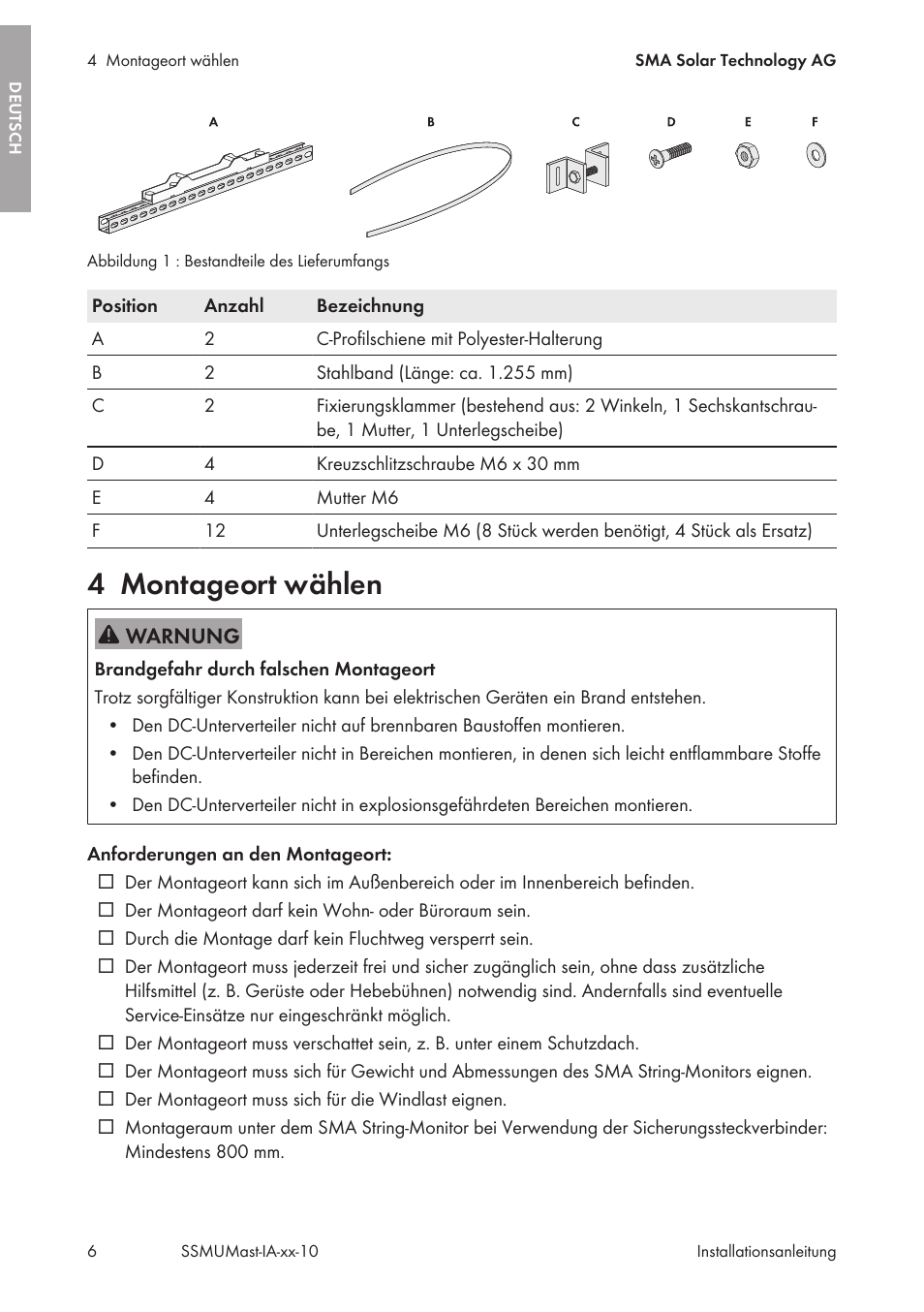 4 montageort wählen, Montageort wählen | SMA String-Monitors Pole Mounting Set User Manual | Page 6 / 74