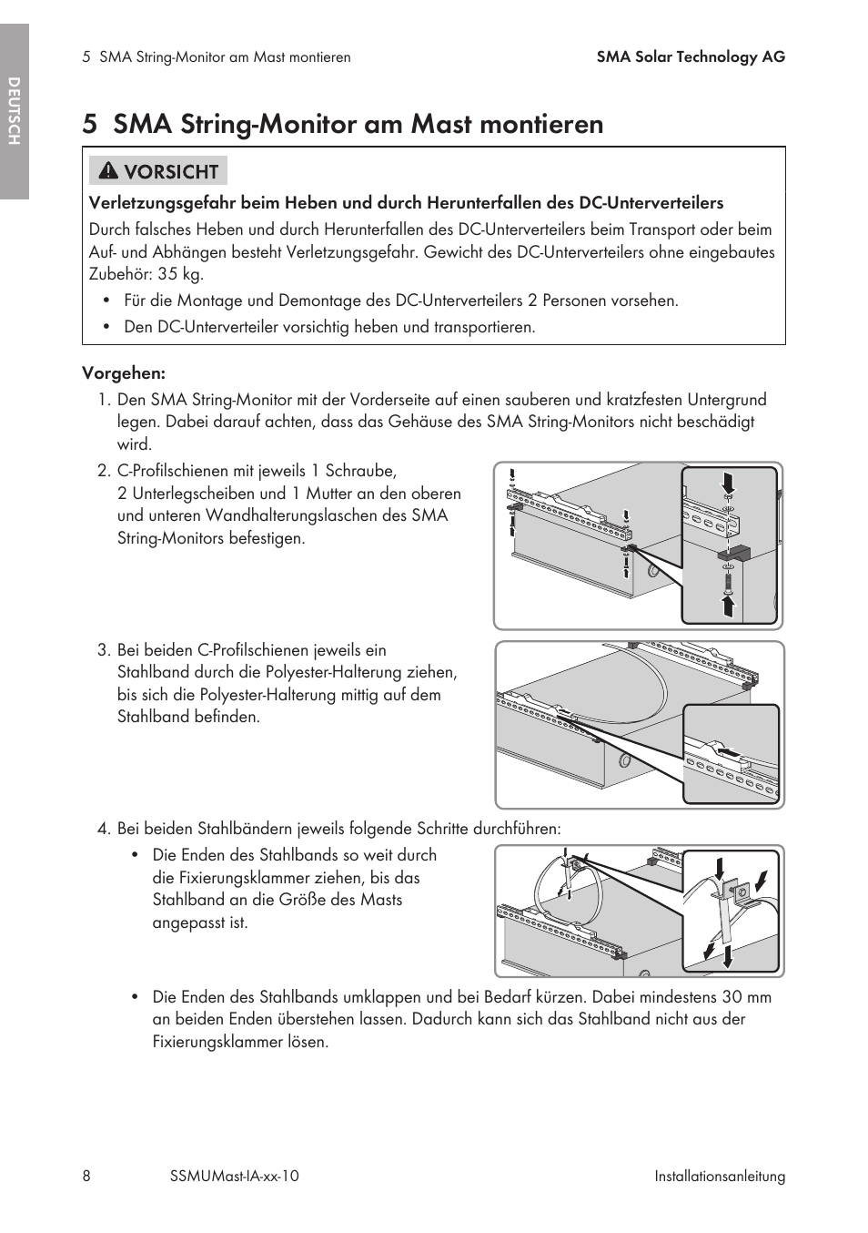 5 sma string-monitor am mast montieren, Sma string-monitor am mast montieren | SMA String-Monitors Pole Mounting Set User Manual | Page 8 / 74