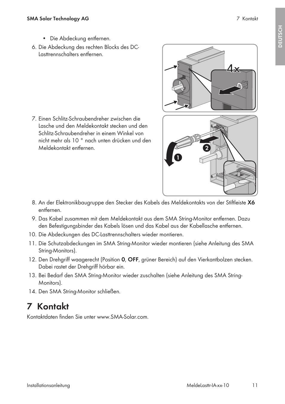7 kontakt, Kontakt | SMA String-Monitors Alarm Contact Kit User Manual | Page 11 / 86