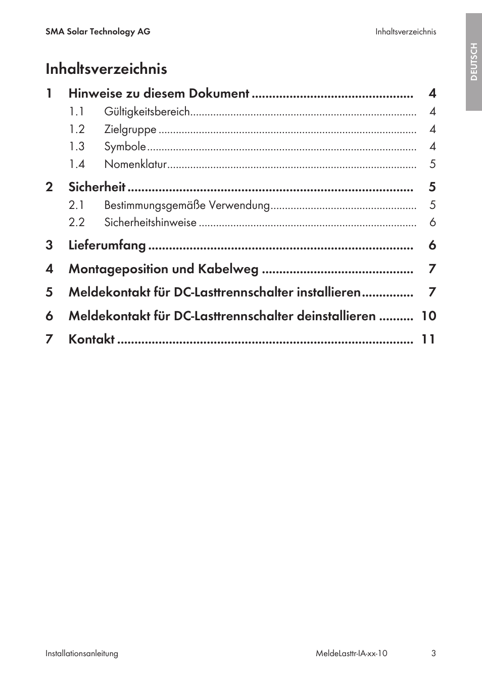 SMA String-Monitors Alarm Contact Kit User Manual | Page 3 / 86