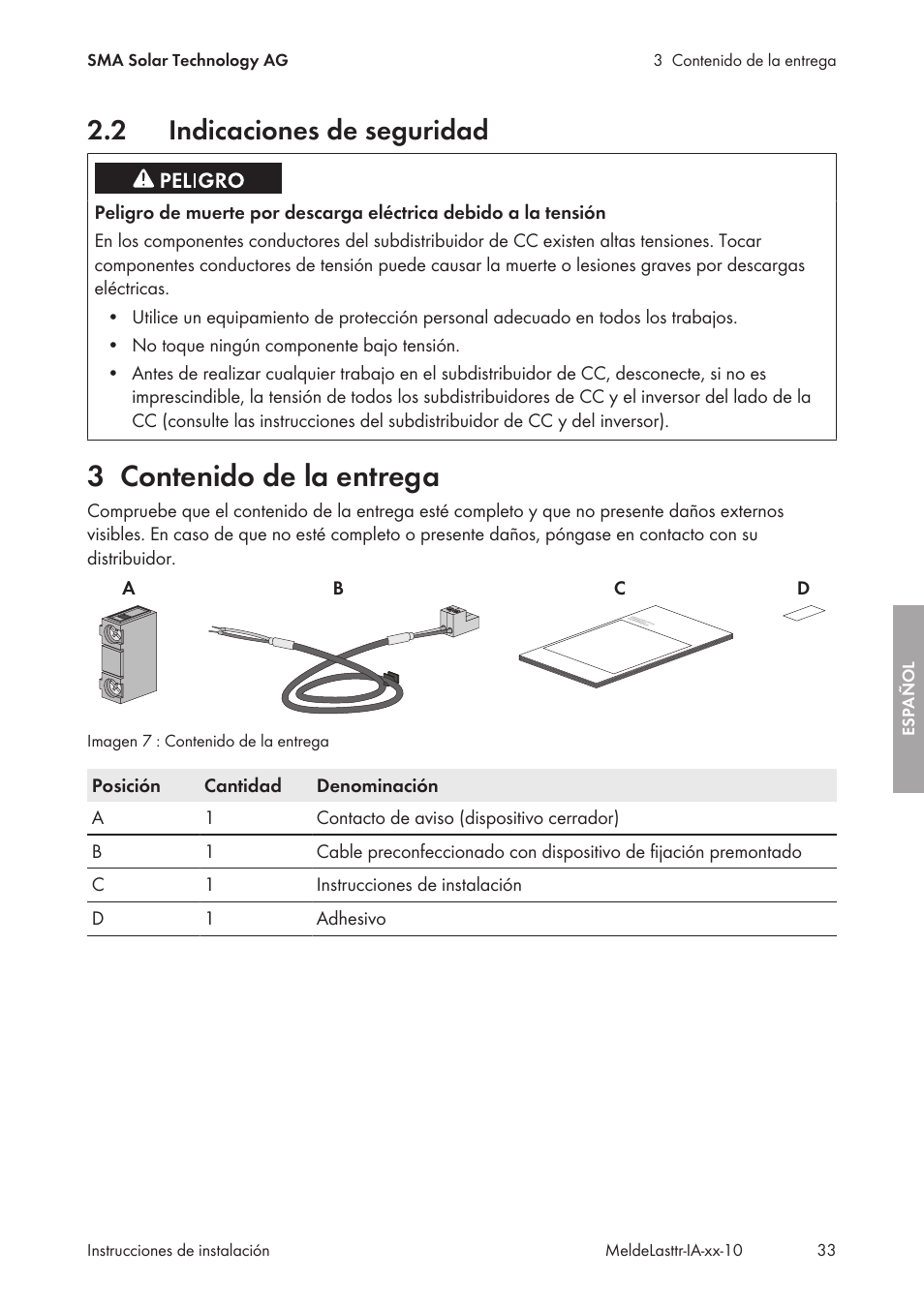 SMA String-Monitors Alarm Contact Kit User Manual | Page 33 / 86