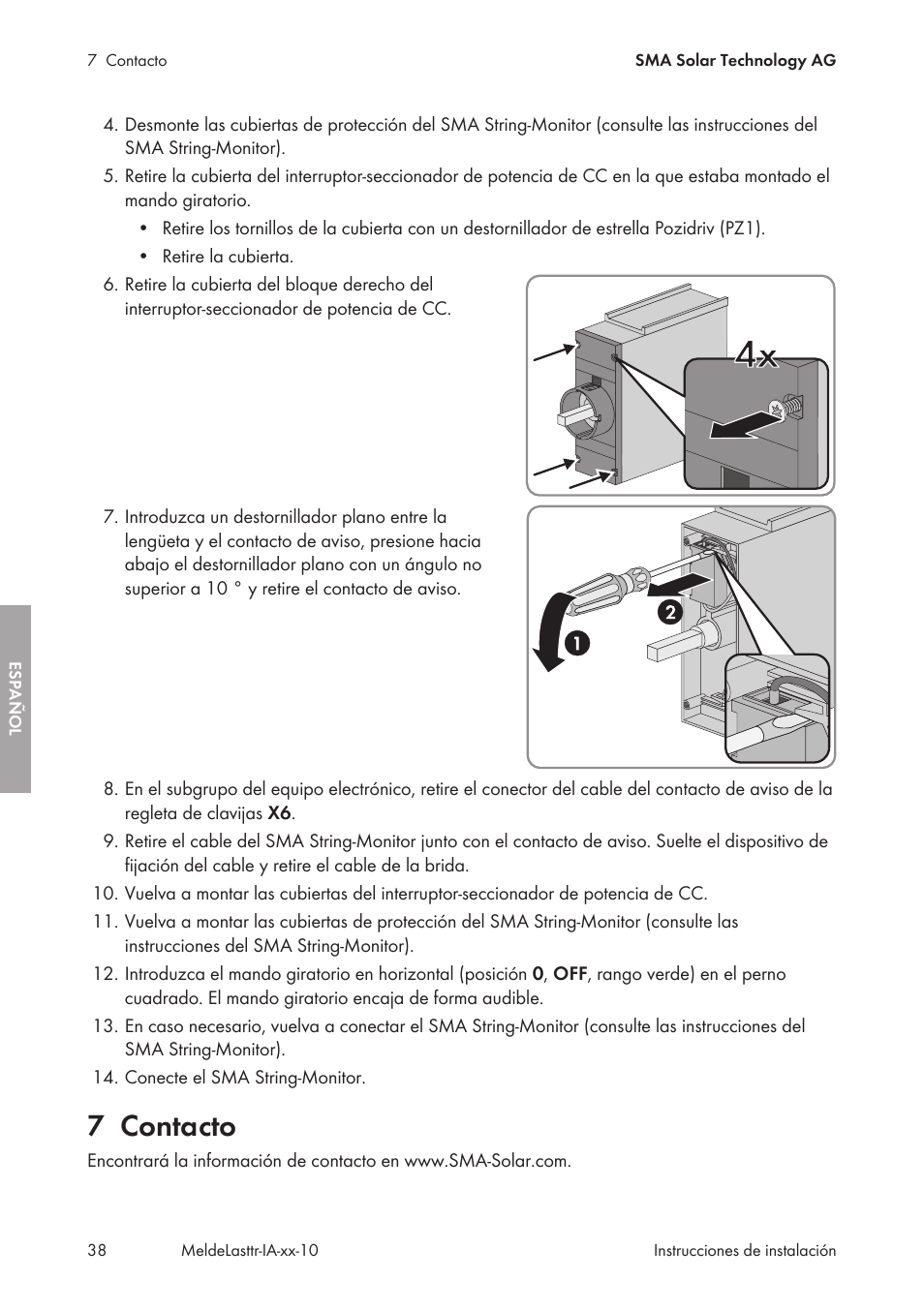 7 contacto, Contacto | SMA String-Monitors Alarm Contact Kit User Manual | Page 38 / 86