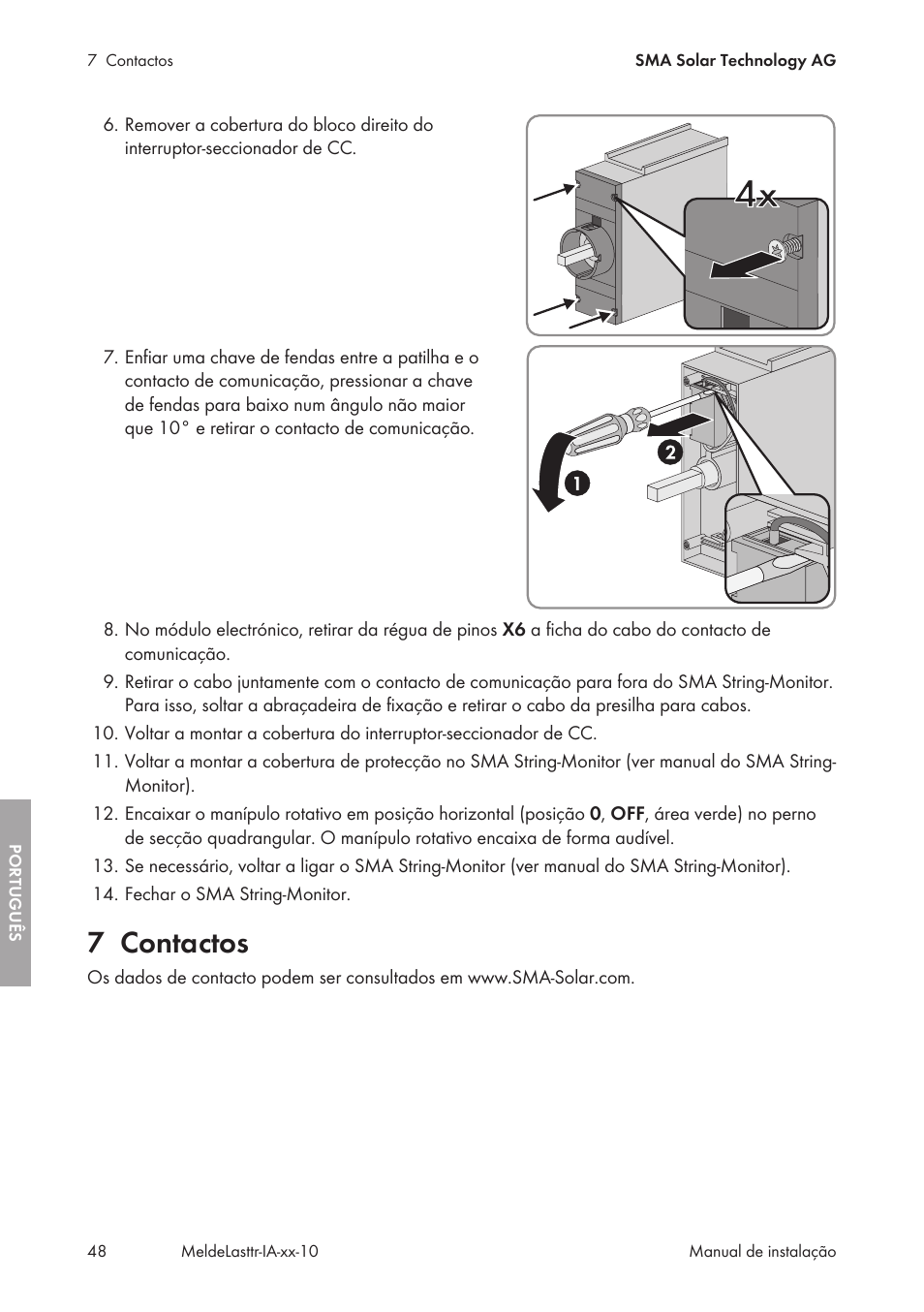 7 contactos, Contactos | SMA String-Monitors Alarm Contact Kit User Manual | Page 48 / 86