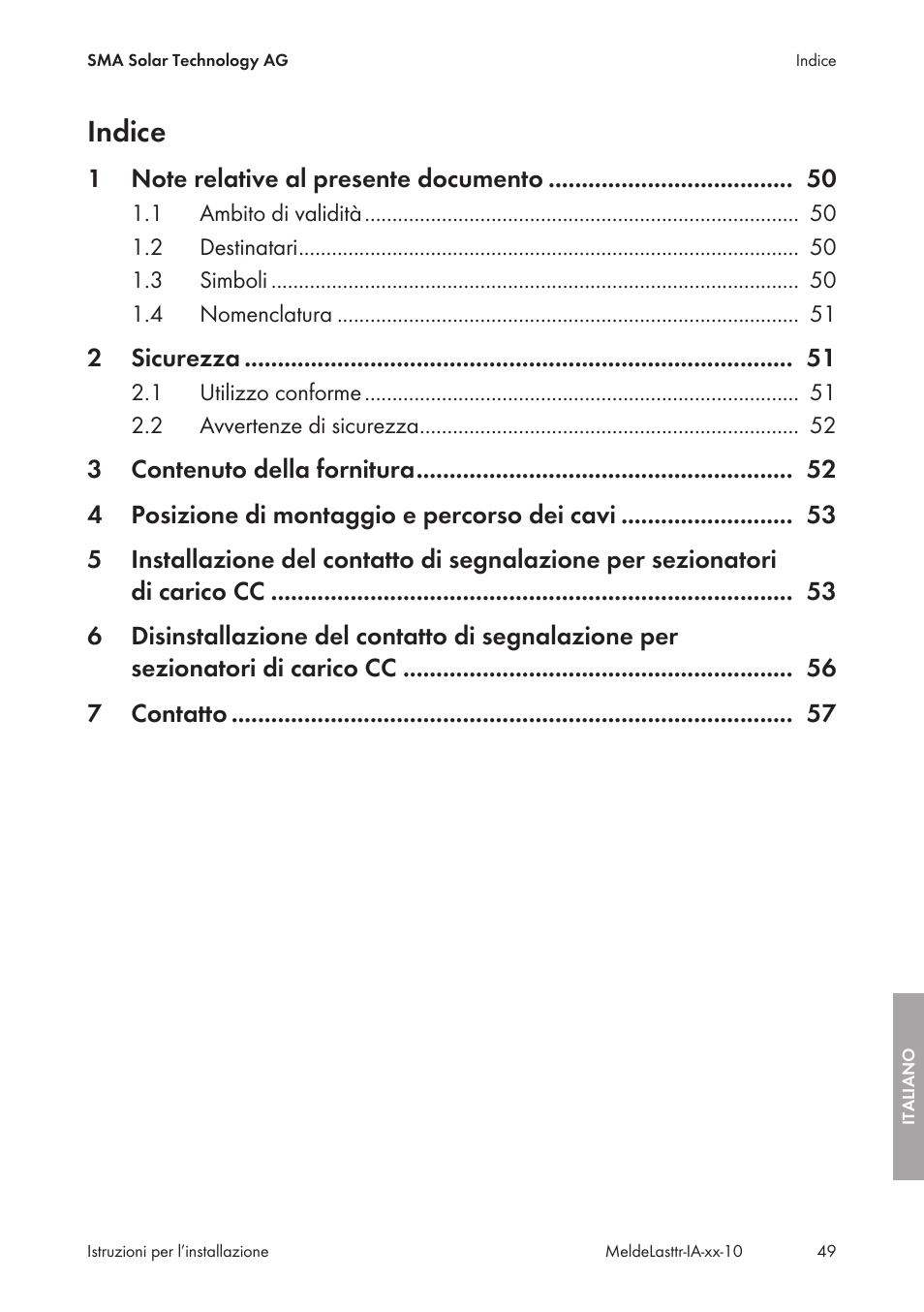 Indice | SMA String-Monitors Alarm Contact Kit User Manual | Page 49 / 86