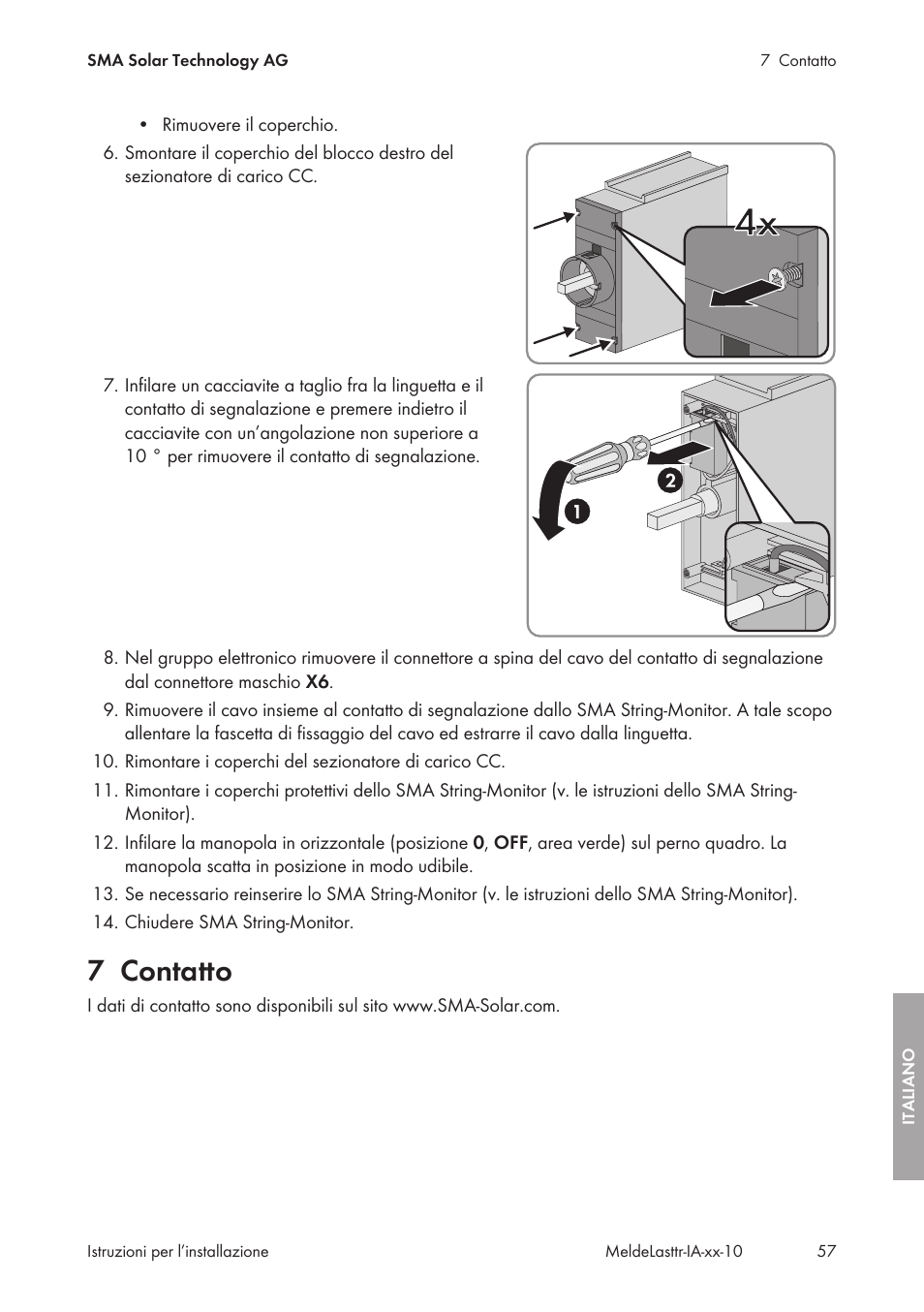 7 contatto, Contatto | SMA String-Monitors Alarm Contact Kit User Manual | Page 57 / 86