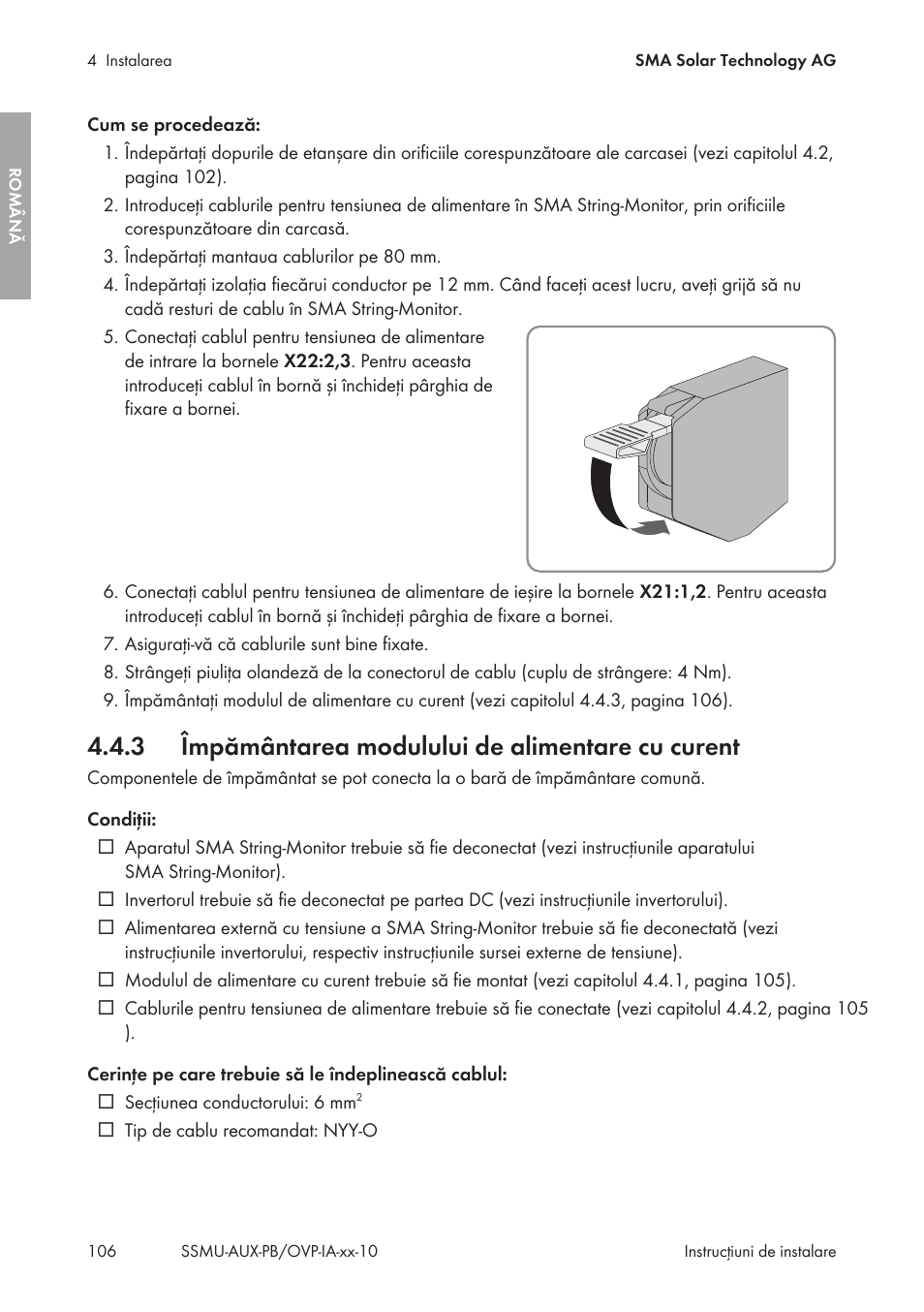 3 împământarea modulului de alimentare cu curent, Împământarea modulului de alimentare cu curent | SMA External Supply Voltage 230 V User Manual | Page 106 / 144