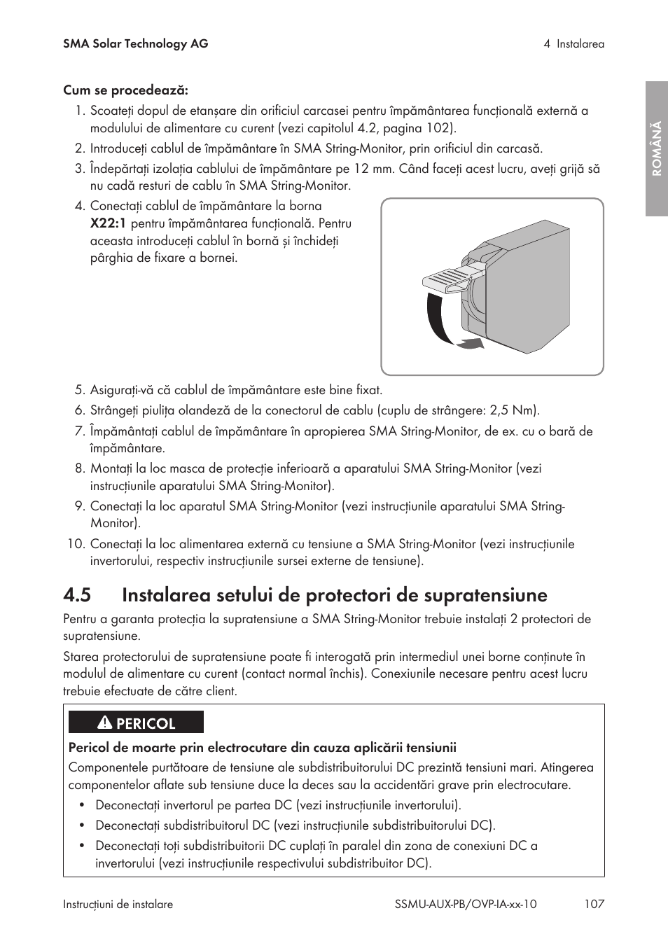 Instalarea setului de protectori de supratensiune | SMA External Supply Voltage 230 V User Manual | Page 107 / 144