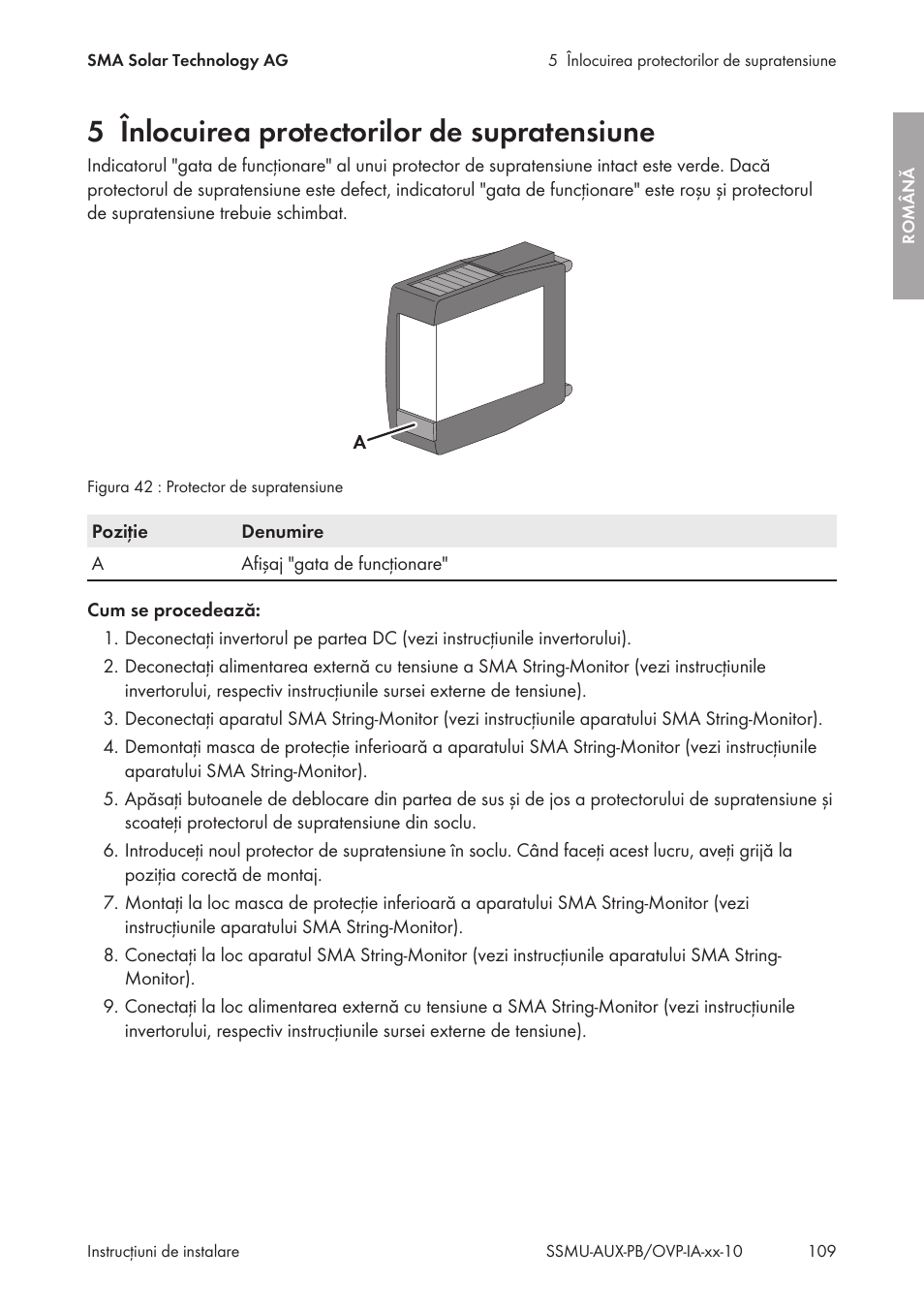 5 înlocuirea protectorilor de supratensiune, Înlocuirea protectorilor de supratensiune | SMA External Supply Voltage 230 V User Manual | Page 109 / 144