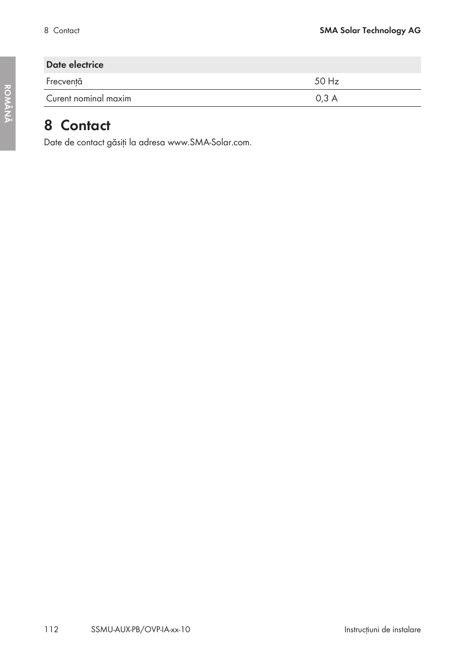 8 contact, Contact | SMA External Supply Voltage 230 V User Manual | Page 112 / 144