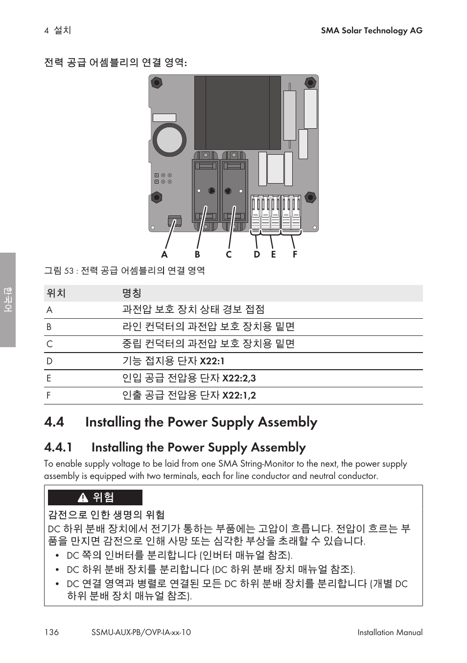 4 installing the power supply assembly, 1 installing the power supply assembly, Installing the power supply assembly | SMA External Supply Voltage 230 V User Manual | Page 136 / 144