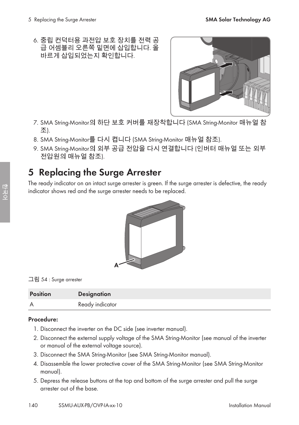 5 replacing the surge arrester, Replacing the surge arrester | SMA External Supply Voltage 230 V User Manual | Page 140 / 144