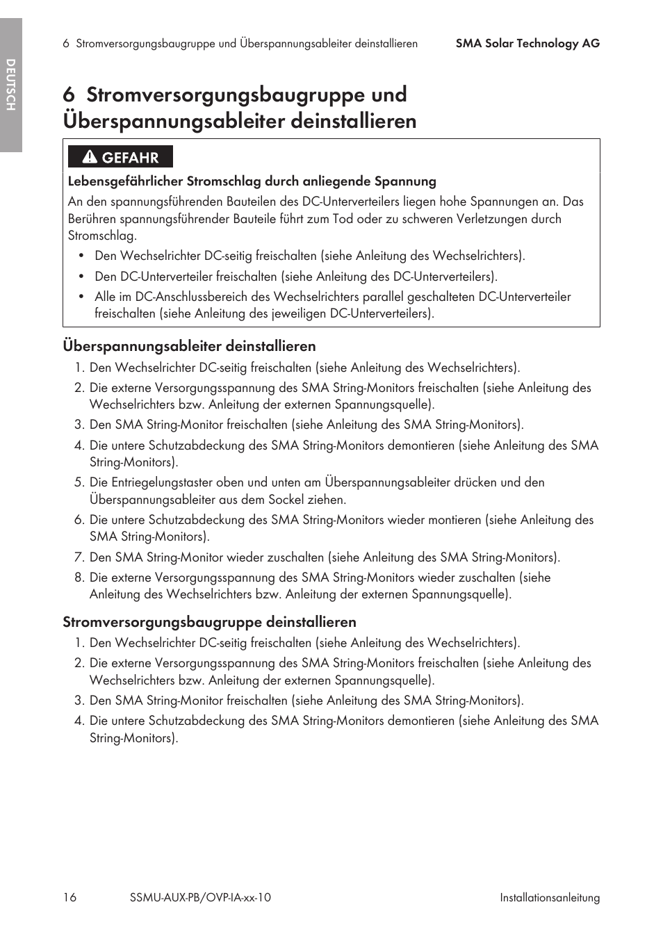 SMA External Supply Voltage 230 V User Manual | Page 16 / 144