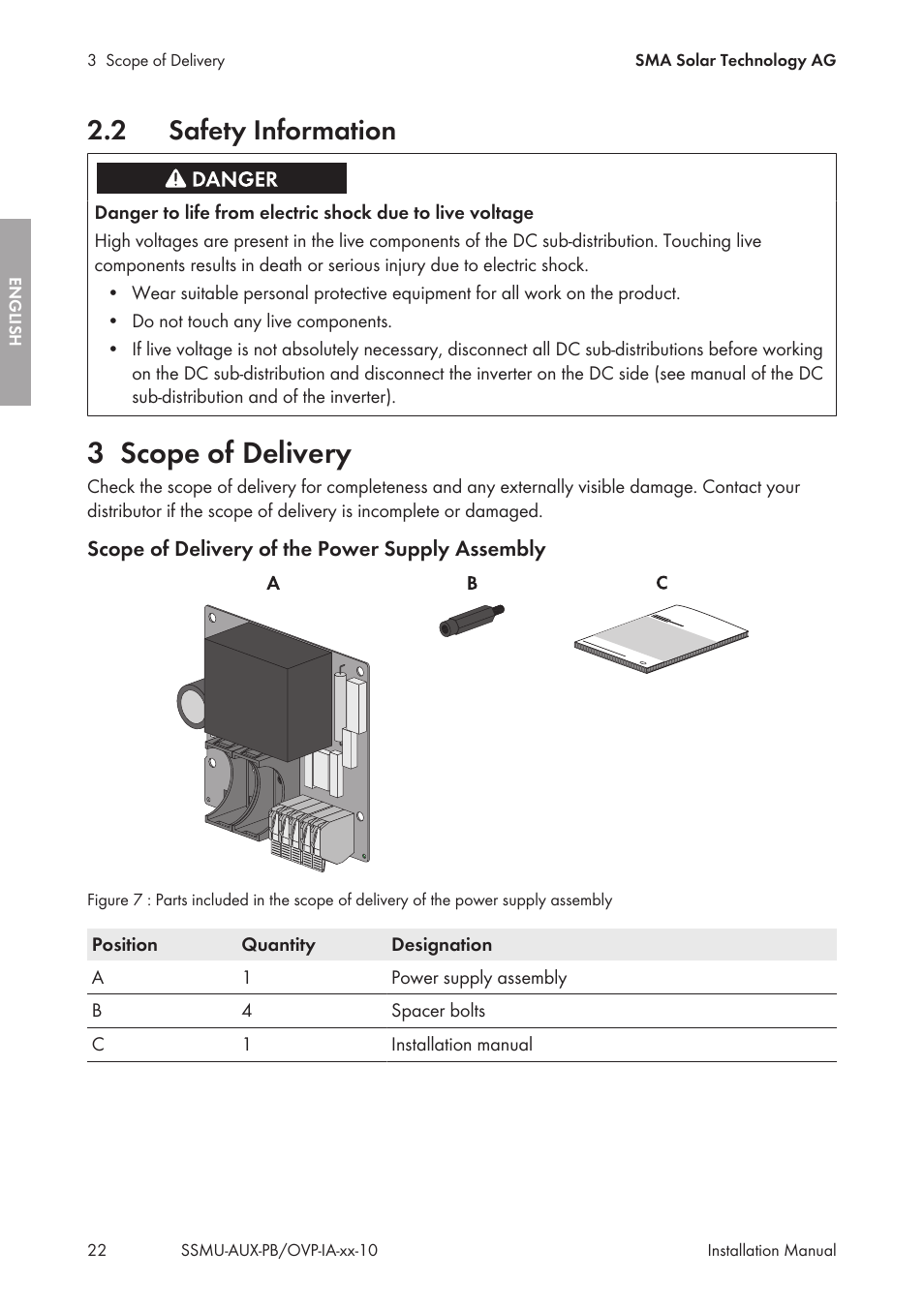 2 safety information, 3 scope of delivery, Safety information | Scope of delivery | SMA External Supply Voltage 230 V User Manual | Page 22 / 144