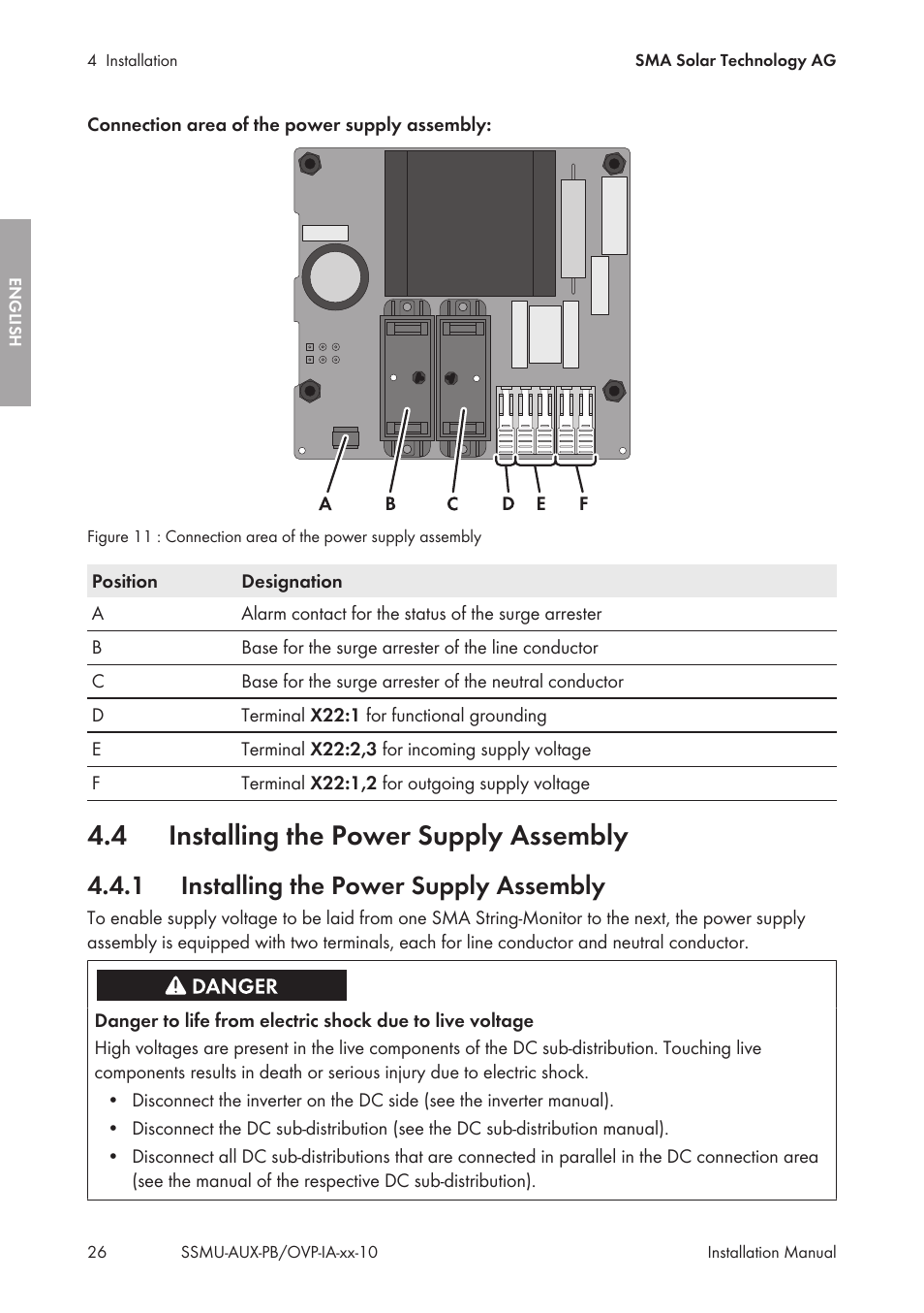 4 installing the power supply assembly, 1 installing the power supply assembly, Installing the power supply assembly | SMA External Supply Voltage 230 V User Manual | Page 26 / 144