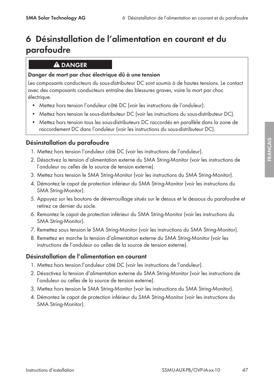 SMA External Supply Voltage 230 V User Manual | Page 47 / 144