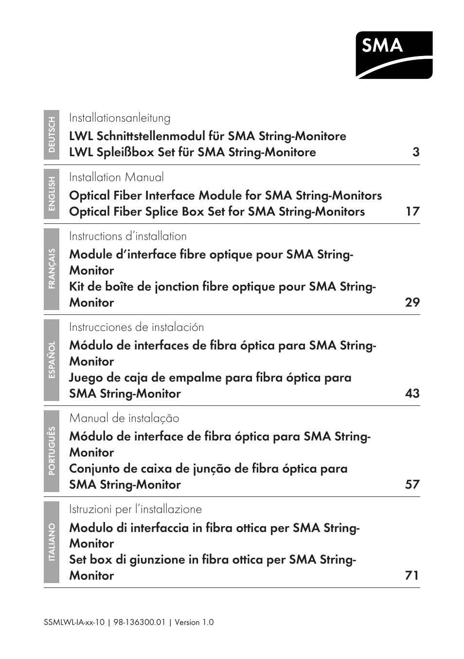 SMA String-Monitors Optical Fiber Interface Module User Manual | 124 pages