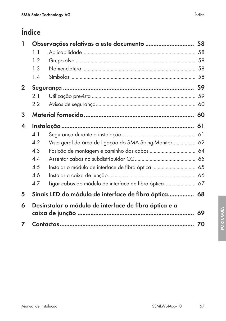 Índice | SMA String-Monitors Optical Fiber Interface Module User Manual | Page 57 / 124