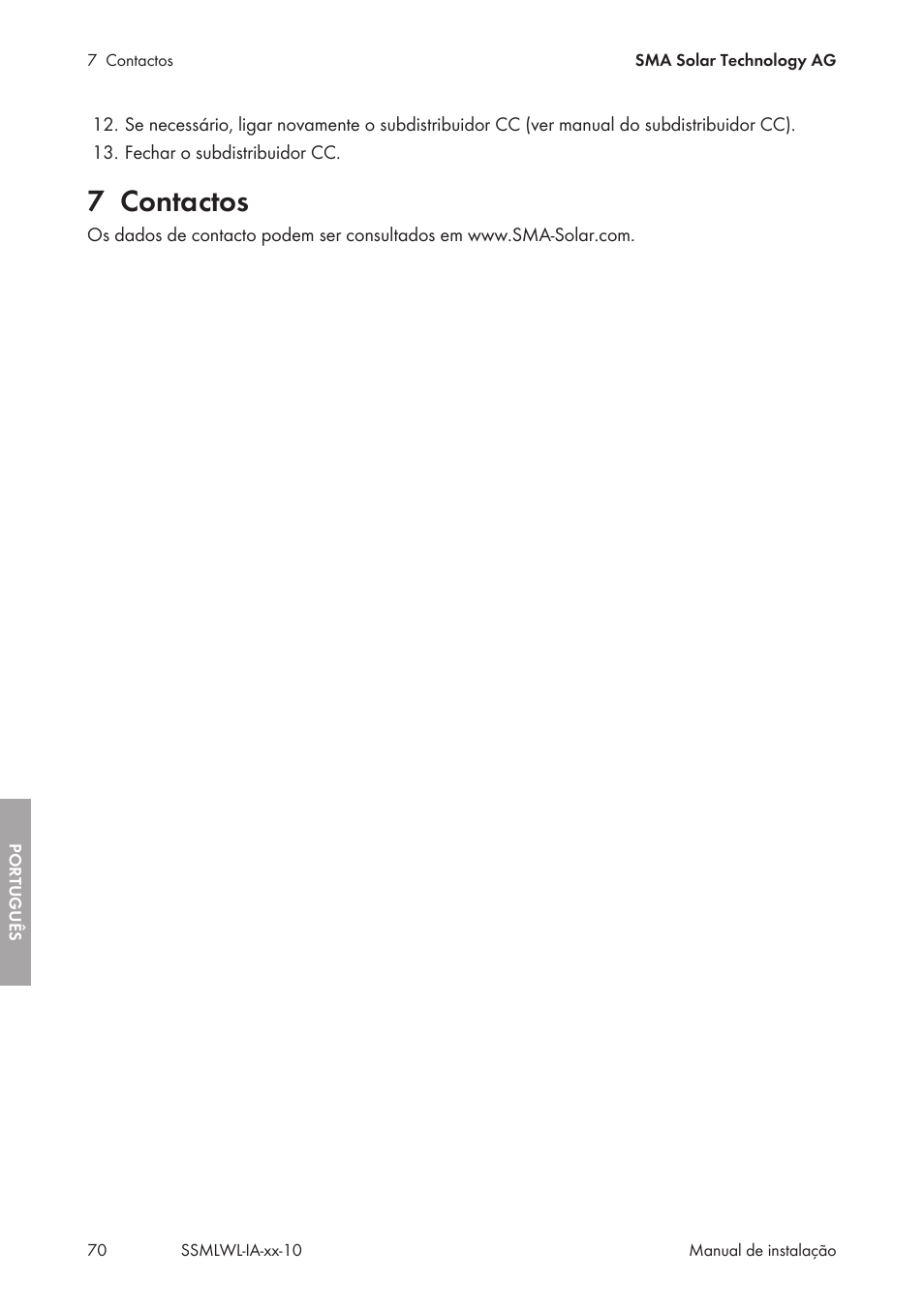 7 contactos, Contactos | SMA String-Monitors Optical Fiber Interface Module User Manual | Page 70 / 124