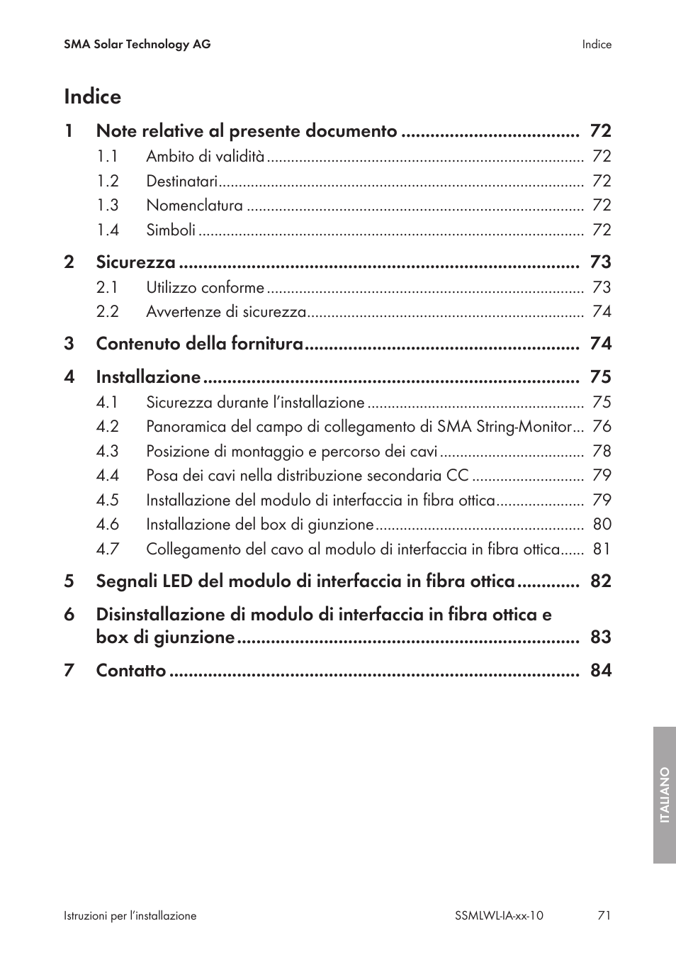 Indice | SMA String-Monitors Optical Fiber Interface Module User Manual | Page 71 / 124