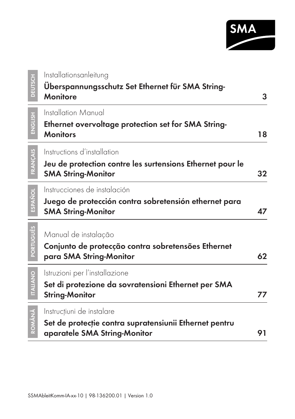 SMA String-Monitors Ethernet overvoltage protection set User Manual | 134 pages