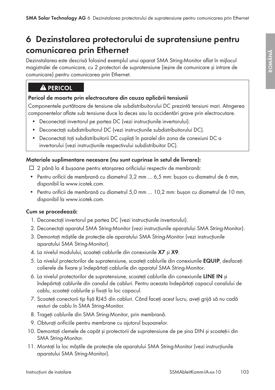 SMA String-Monitors Ethernet overvoltage protection set User Manual | Page 103 / 134