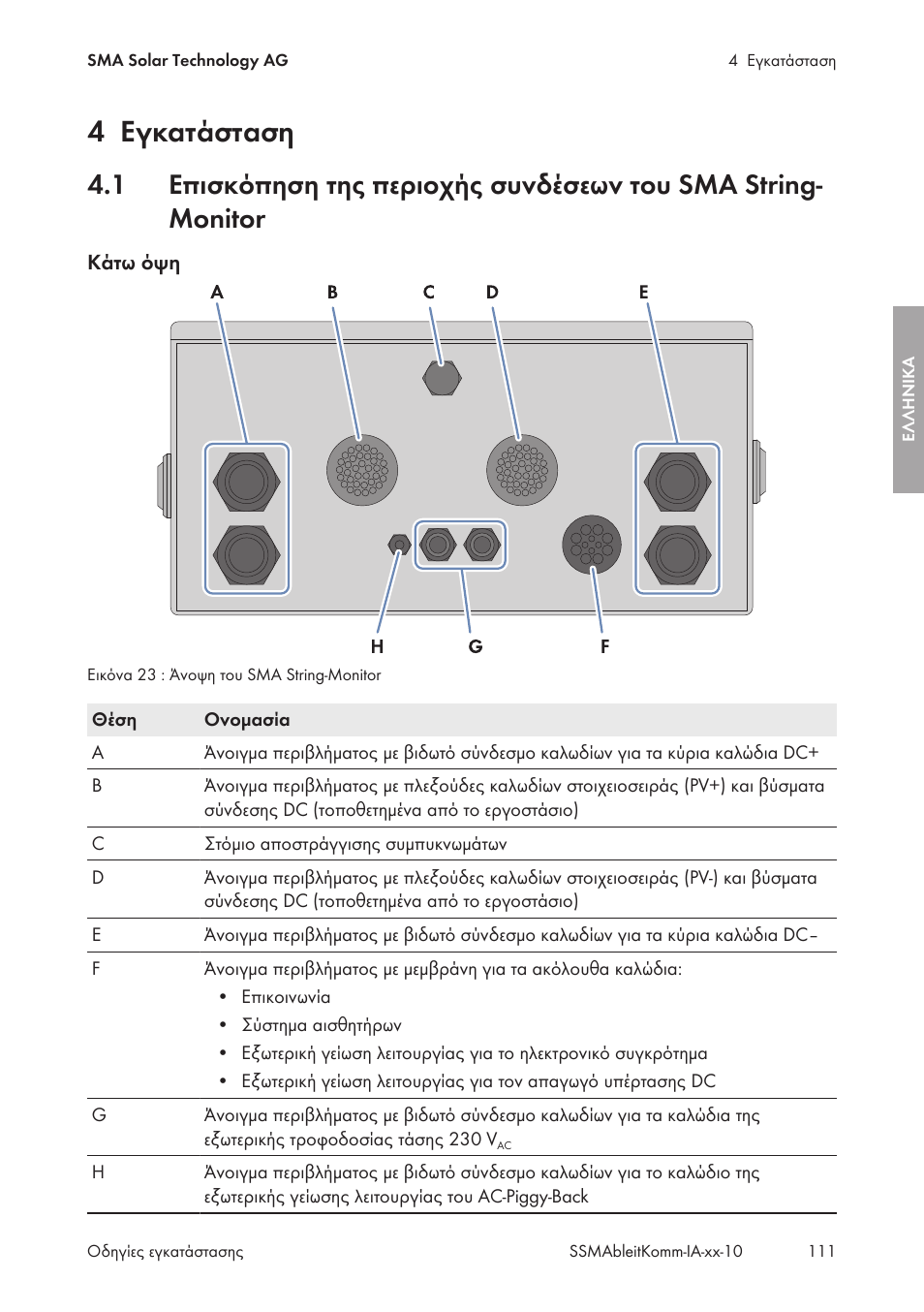 4 εγκατάσταση, Εγκατάσταση | SMA String-Monitors Ethernet overvoltage protection set User Manual | Page 111 / 134