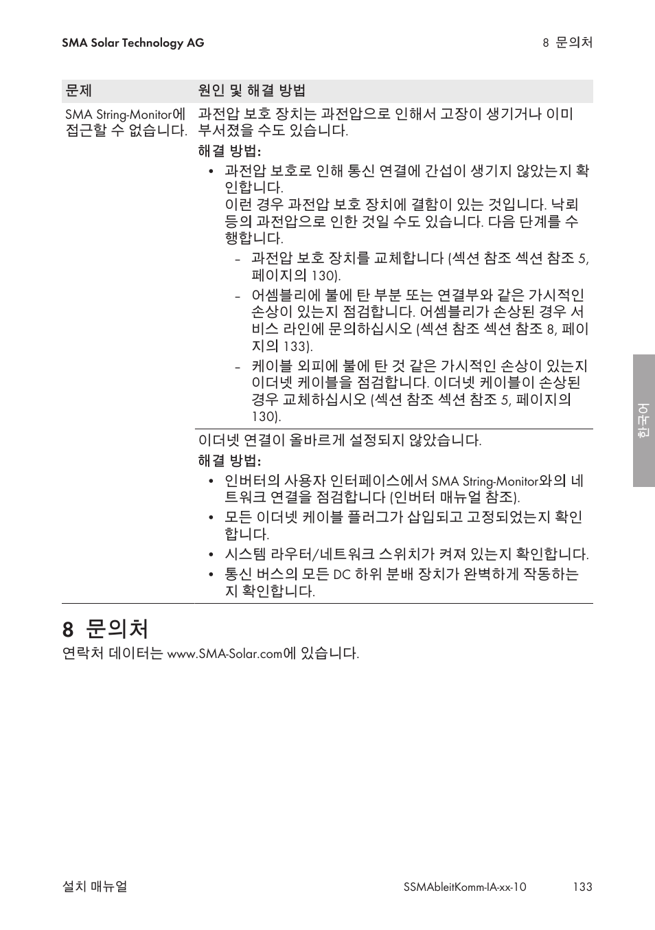 8 문의처 | SMA String-Monitors Ethernet overvoltage protection set User Manual | Page 133 / 134