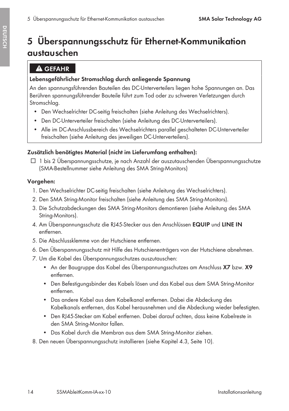 SMA String-Monitors Ethernet overvoltage protection set User Manual | Page 14 / 134