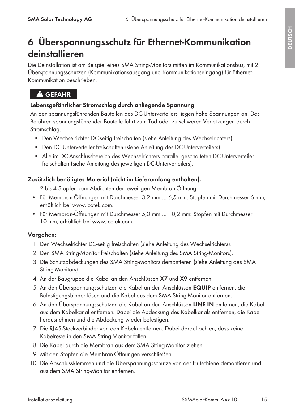 SMA String-Monitors Ethernet overvoltage protection set User Manual | Page 15 / 134