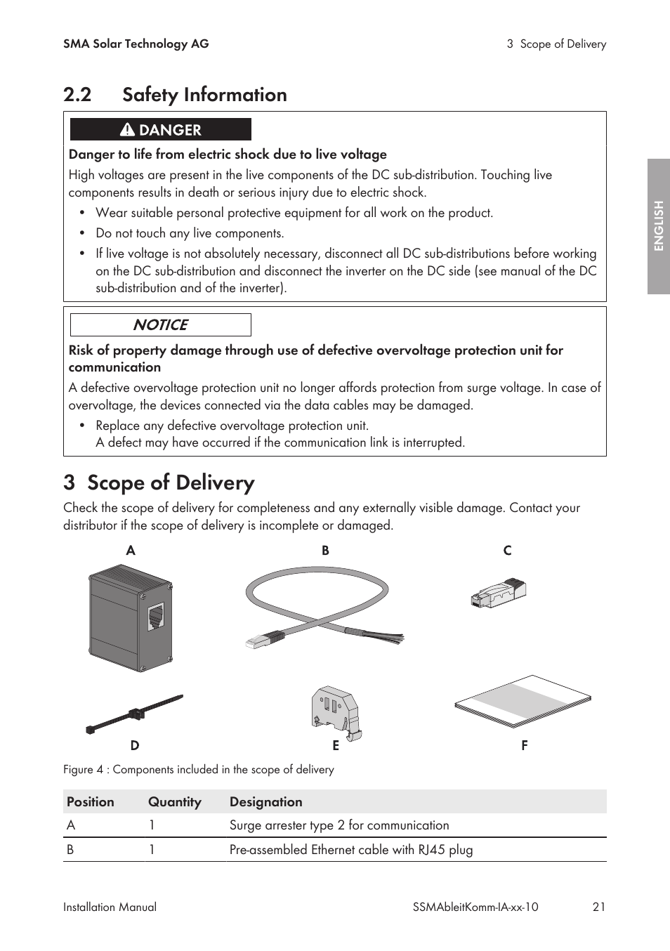 2 safety information, 3 scope of delivery, Safety information | Scope of delivery | SMA String-Monitors Ethernet overvoltage protection set User Manual | Page 21 / 134