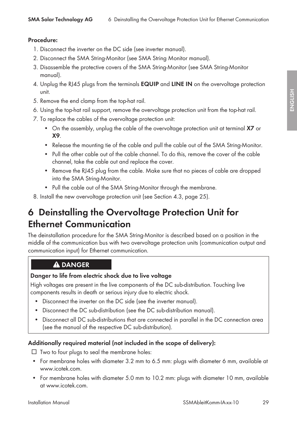 SMA String-Monitors Ethernet overvoltage protection set User Manual | Page 29 / 134