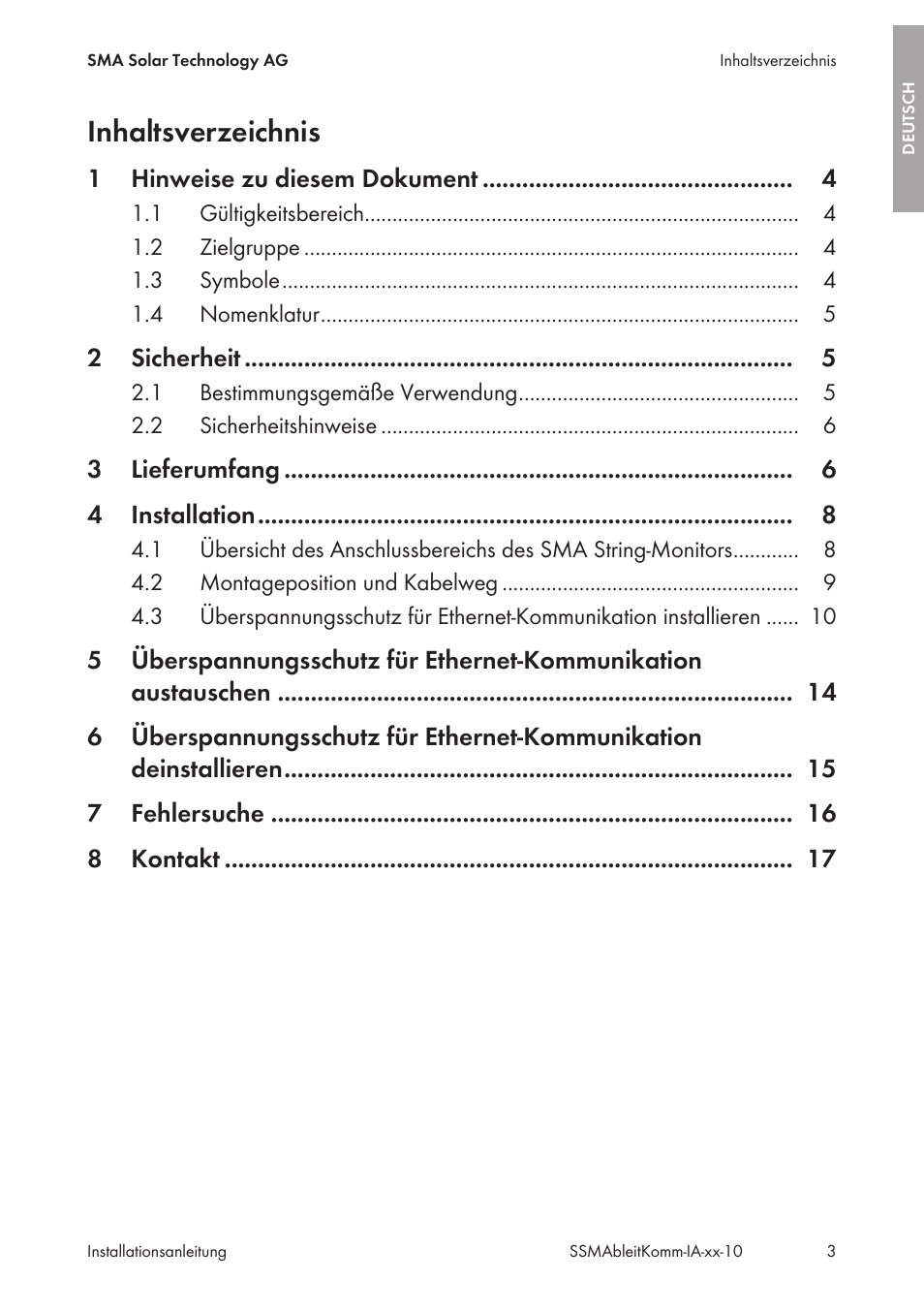 SMA String-Monitors Ethernet overvoltage protection set User Manual | Page 3 / 134