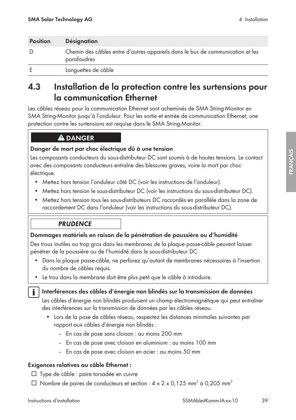 SMA String-Monitors Ethernet overvoltage protection set User Manual | Page 39 / 134