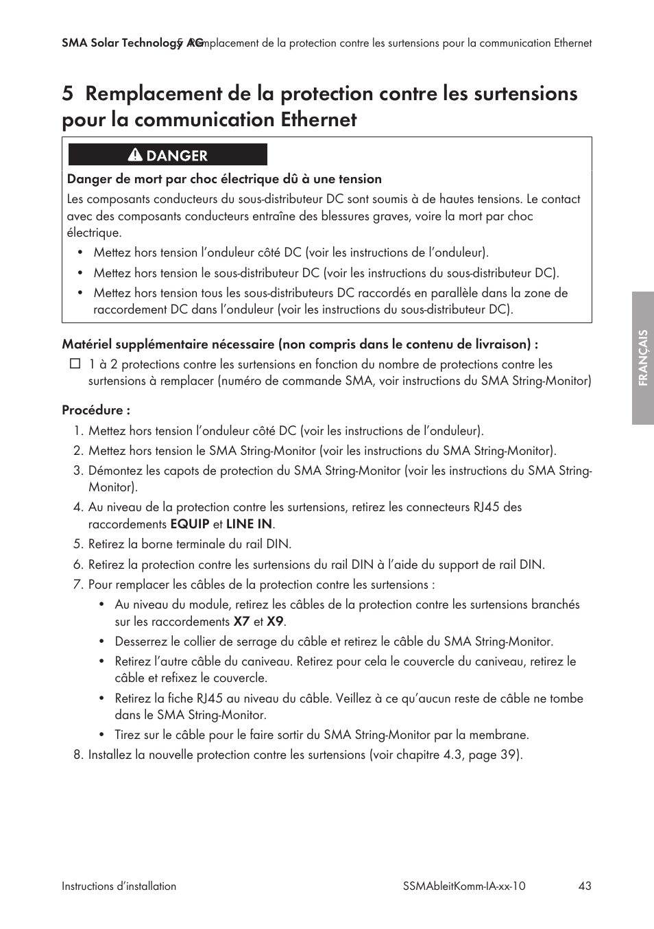 SMA String-Monitors Ethernet overvoltage protection set User Manual | Page 43 / 134