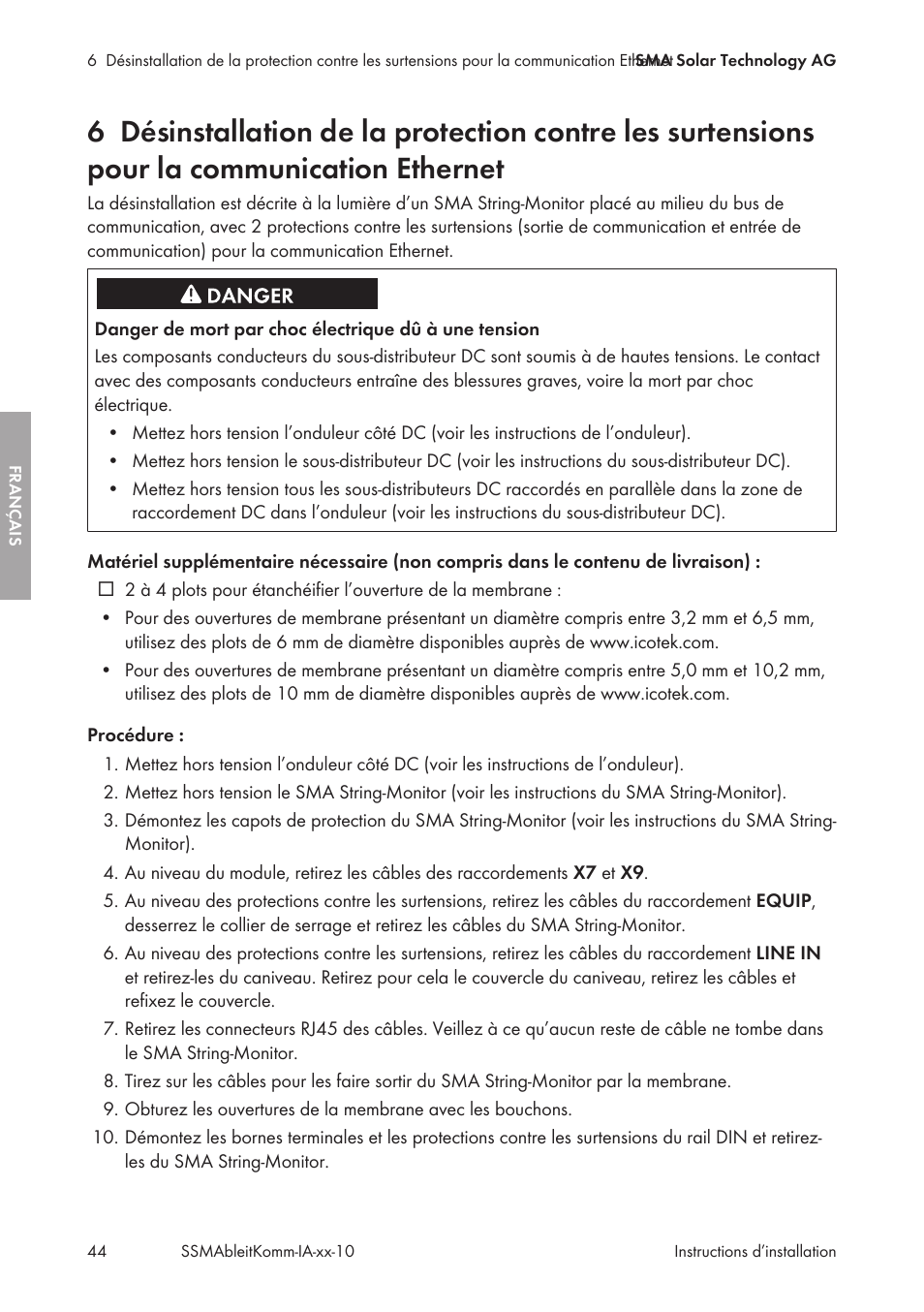 SMA String-Monitors Ethernet overvoltage protection set User Manual | Page 44 / 134