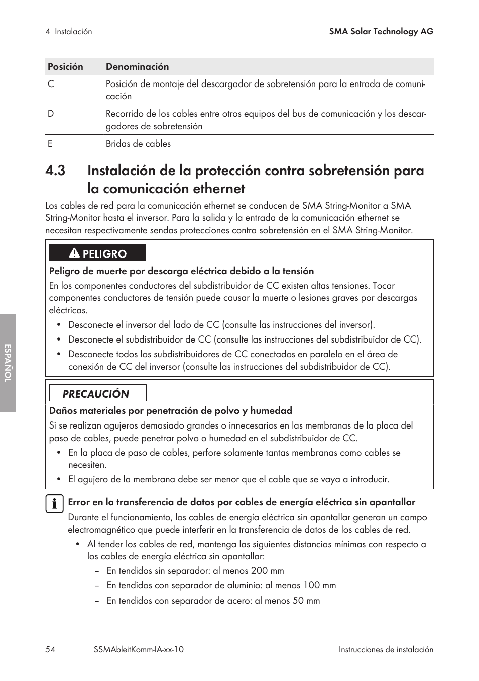 SMA String-Monitors Ethernet overvoltage protection set User Manual | Page 54 / 134