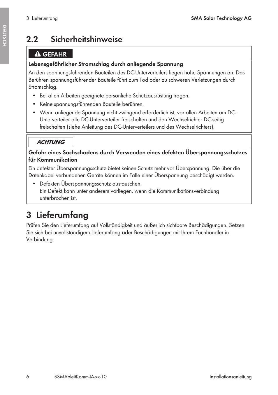 2 sicherheitshinweise, 3 lieferumfang, Sicherheitshinweise | Lieferumfang | SMA String-Monitors Ethernet overvoltage protection set User Manual | Page 6 / 134