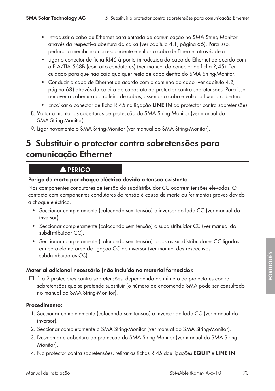 SMA String-Monitors Ethernet overvoltage protection set User Manual | Page 73 / 134