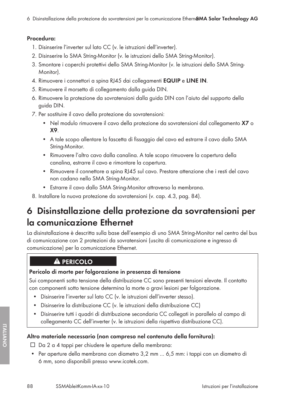 SMA String-Monitors Ethernet overvoltage protection set User Manual | Page 88 / 134