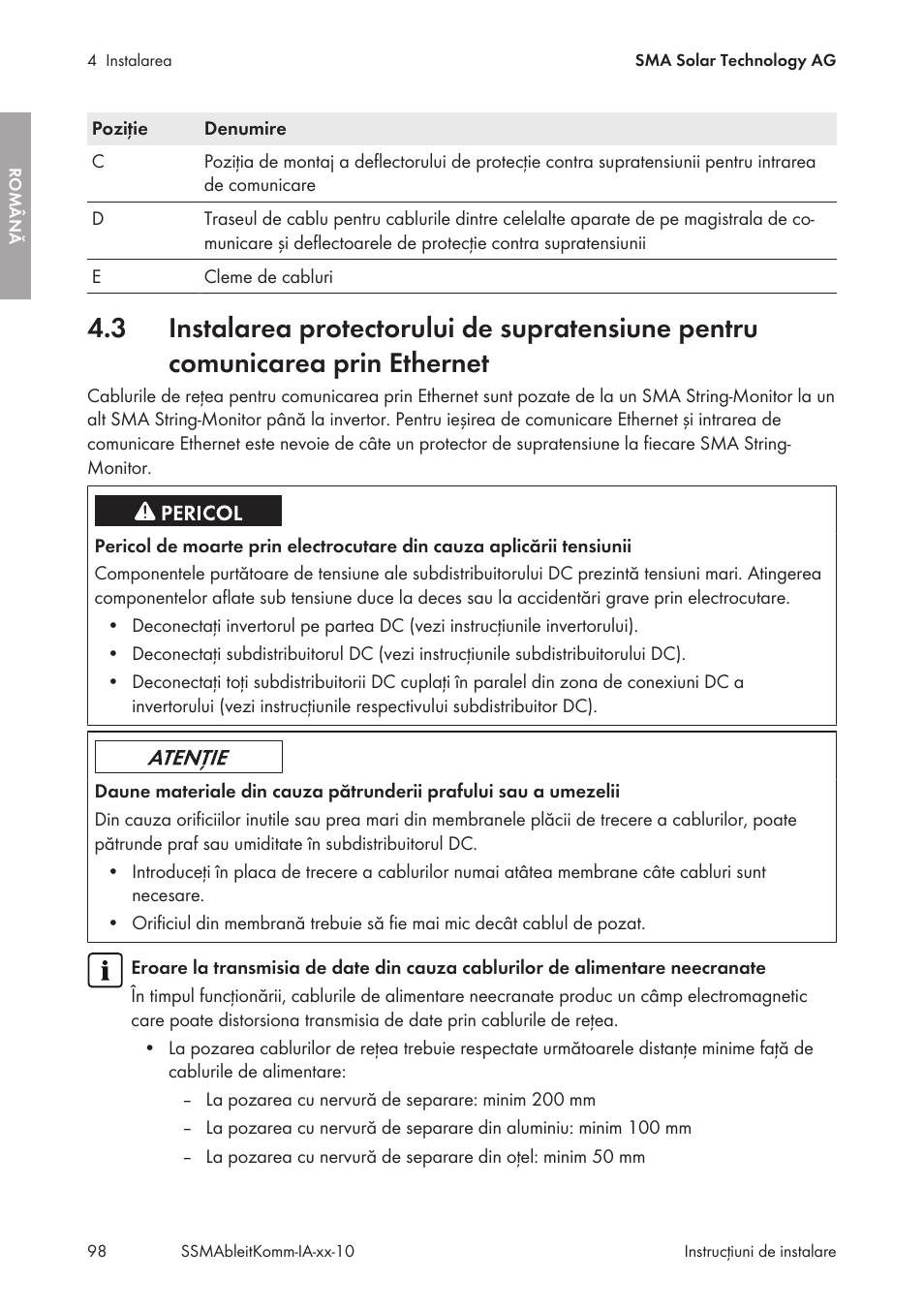 SMA String-Monitors Ethernet overvoltage protection set User Manual | Page 98 / 134