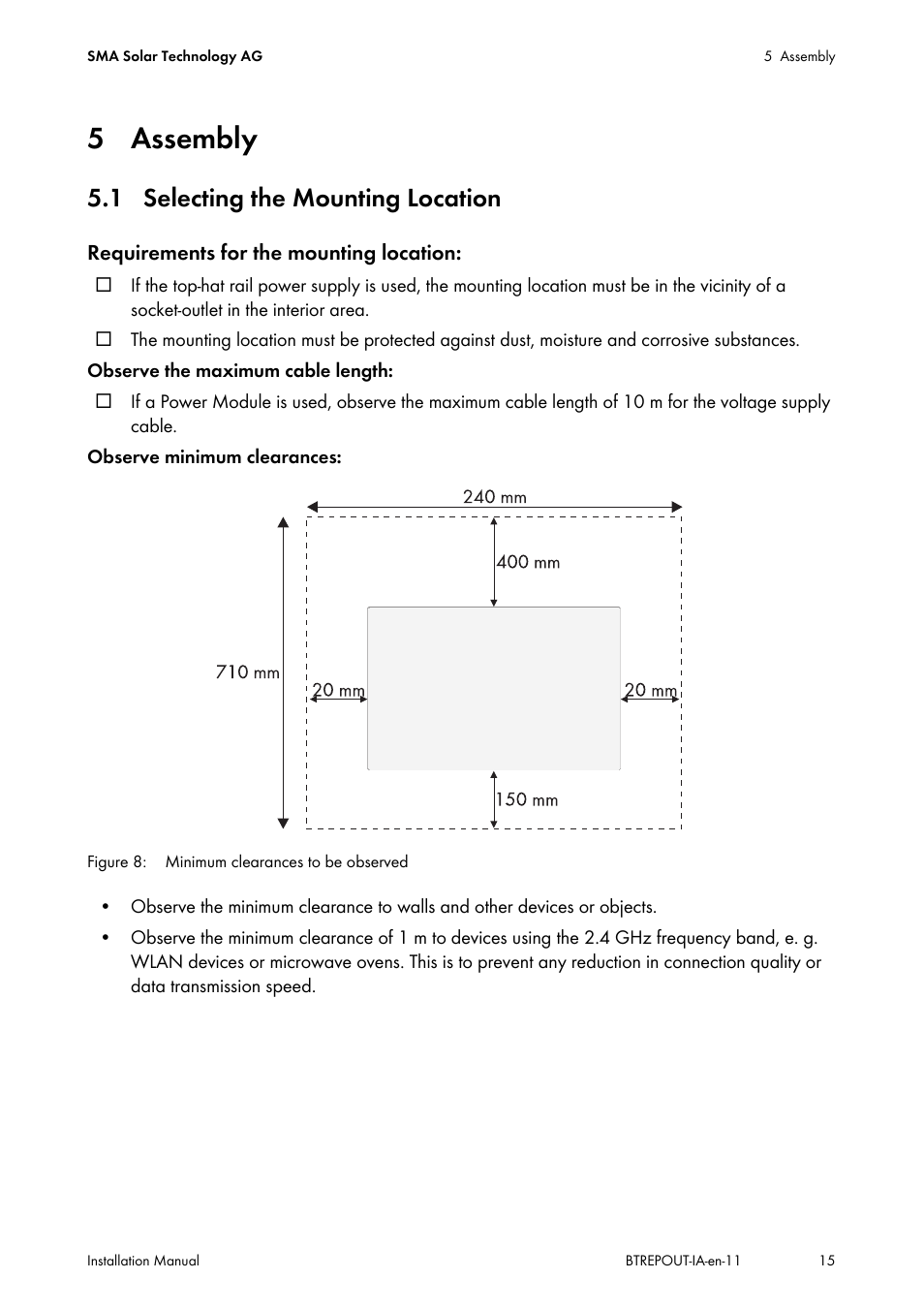 5 assembly, 1 selecting the mounting location | SMA BLUETOOTH REPEATER OUTDOOR User Manual | Page 15 / 36