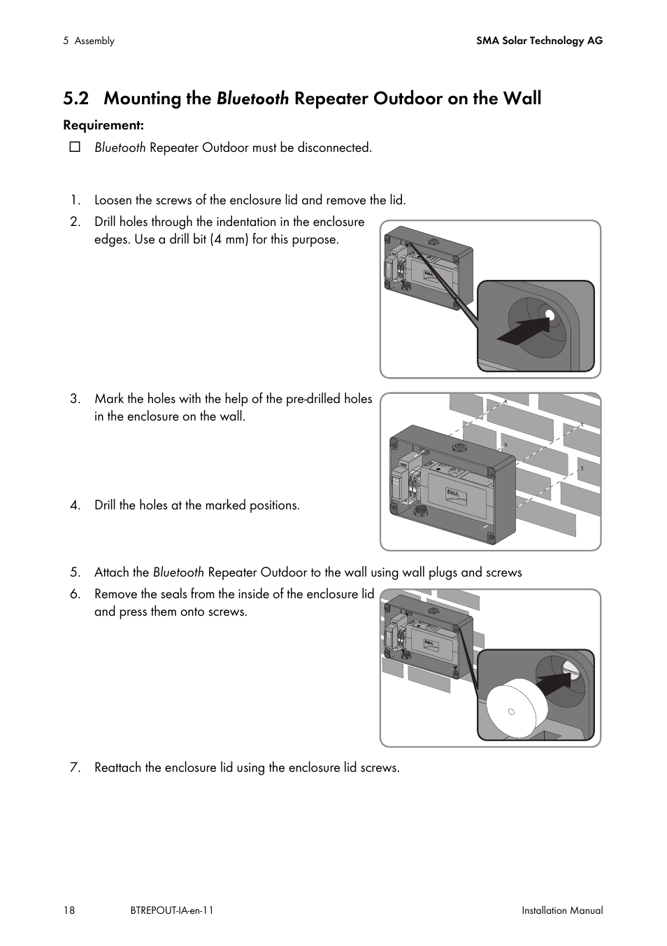 2 mounting the | SMA BLUETOOTH REPEATER OUTDOOR User Manual | Page 18 / 36