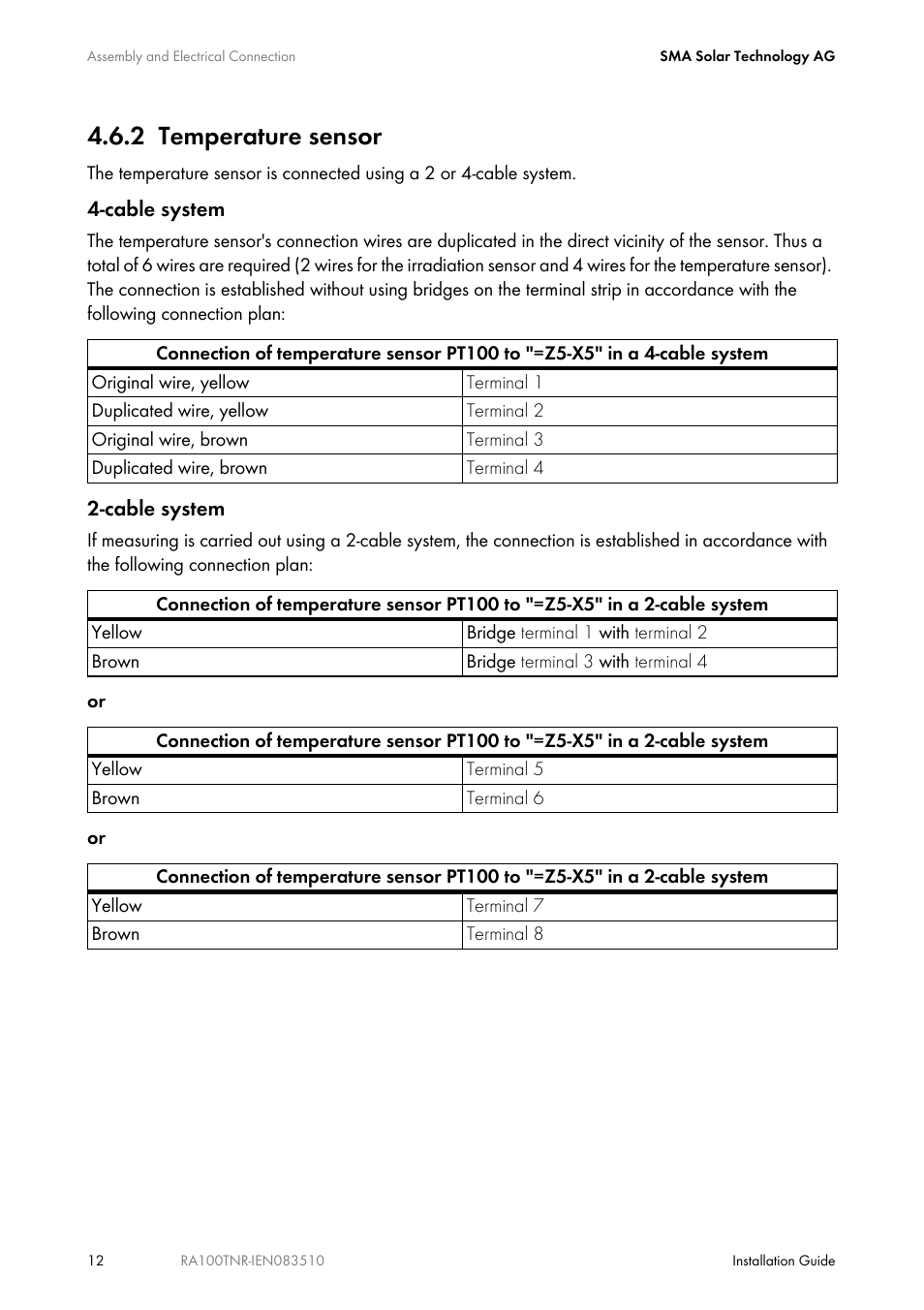 2 temperature sensor, Temperature sensor | SMA RA100T-NR User Manual | Page 12 / 20