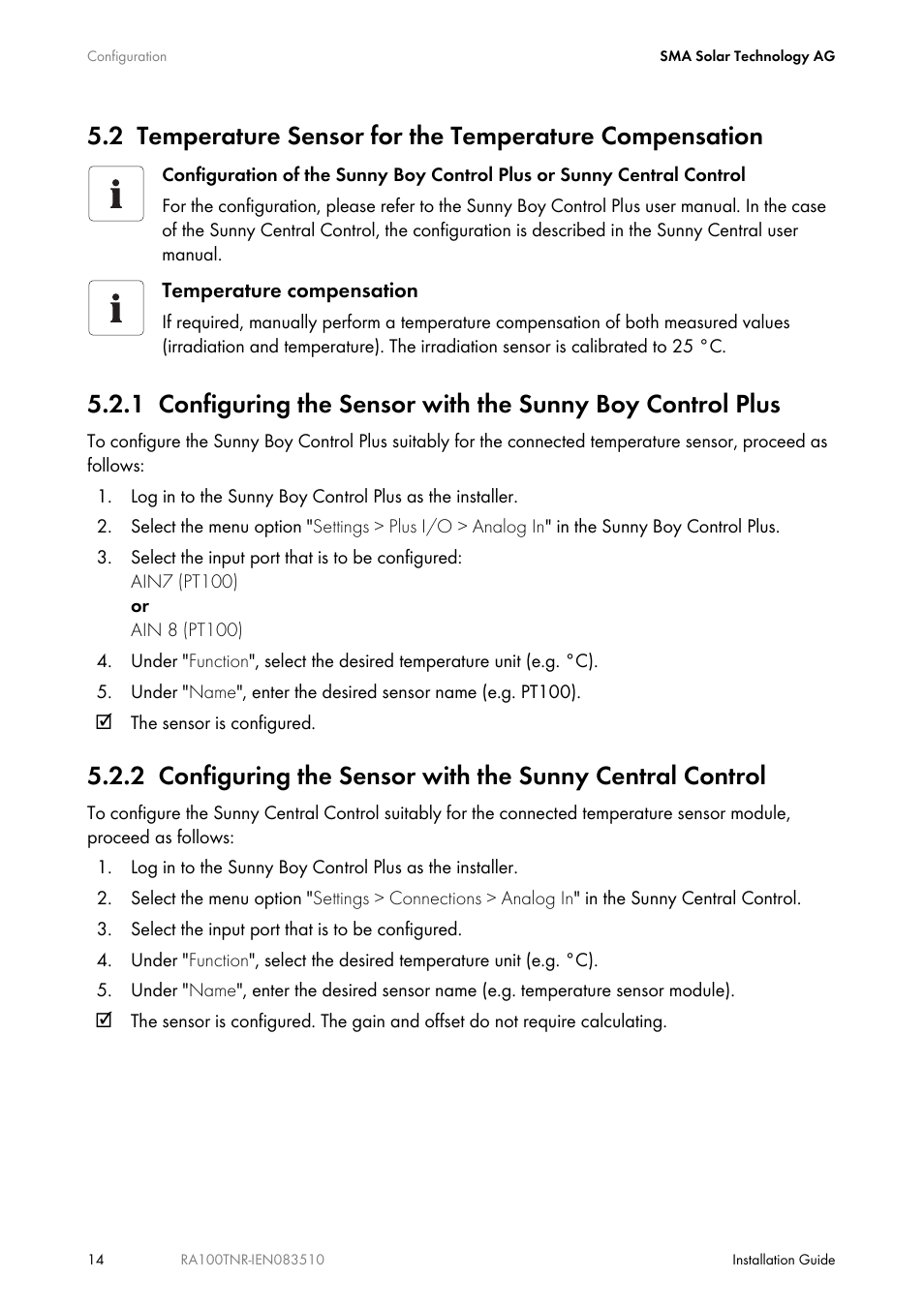 SMA RA100T-NR User Manual | Page 14 / 20