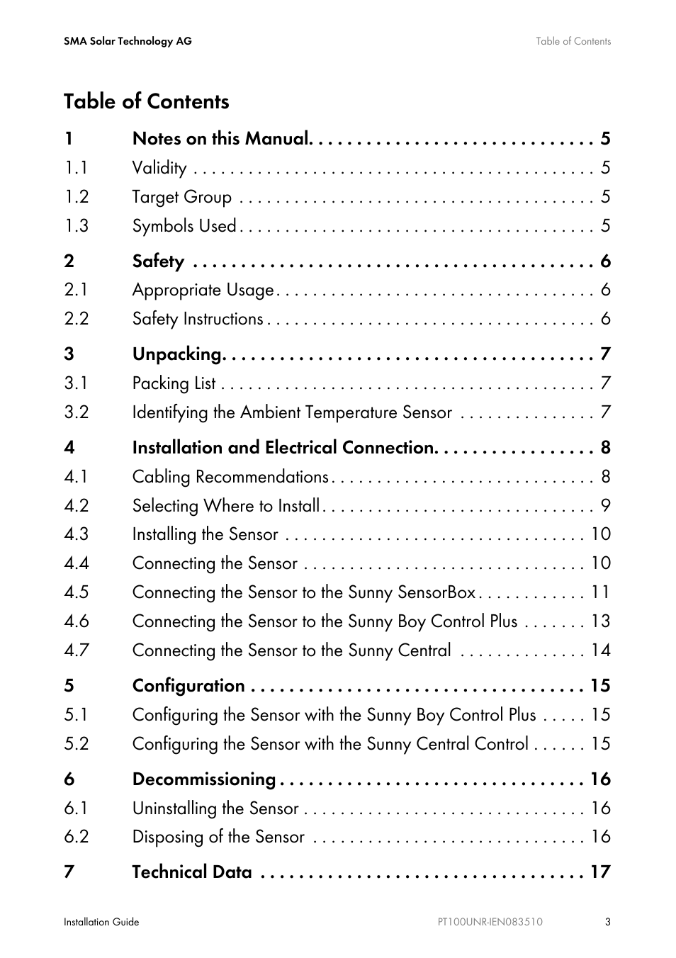 SMA PT100U-NR User Manual | Page 3 / 20